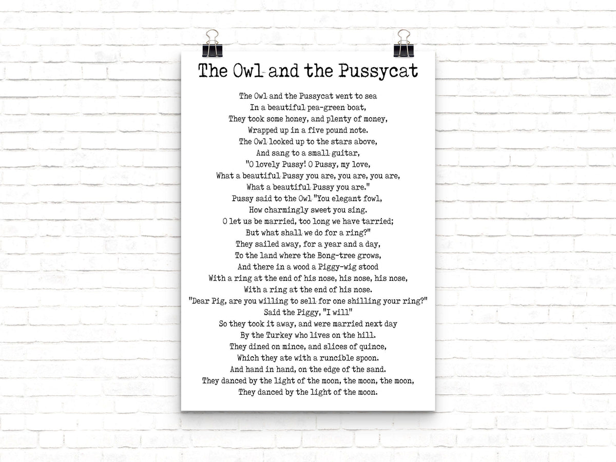 Edward Lear The Owl and the Pussycat poem print