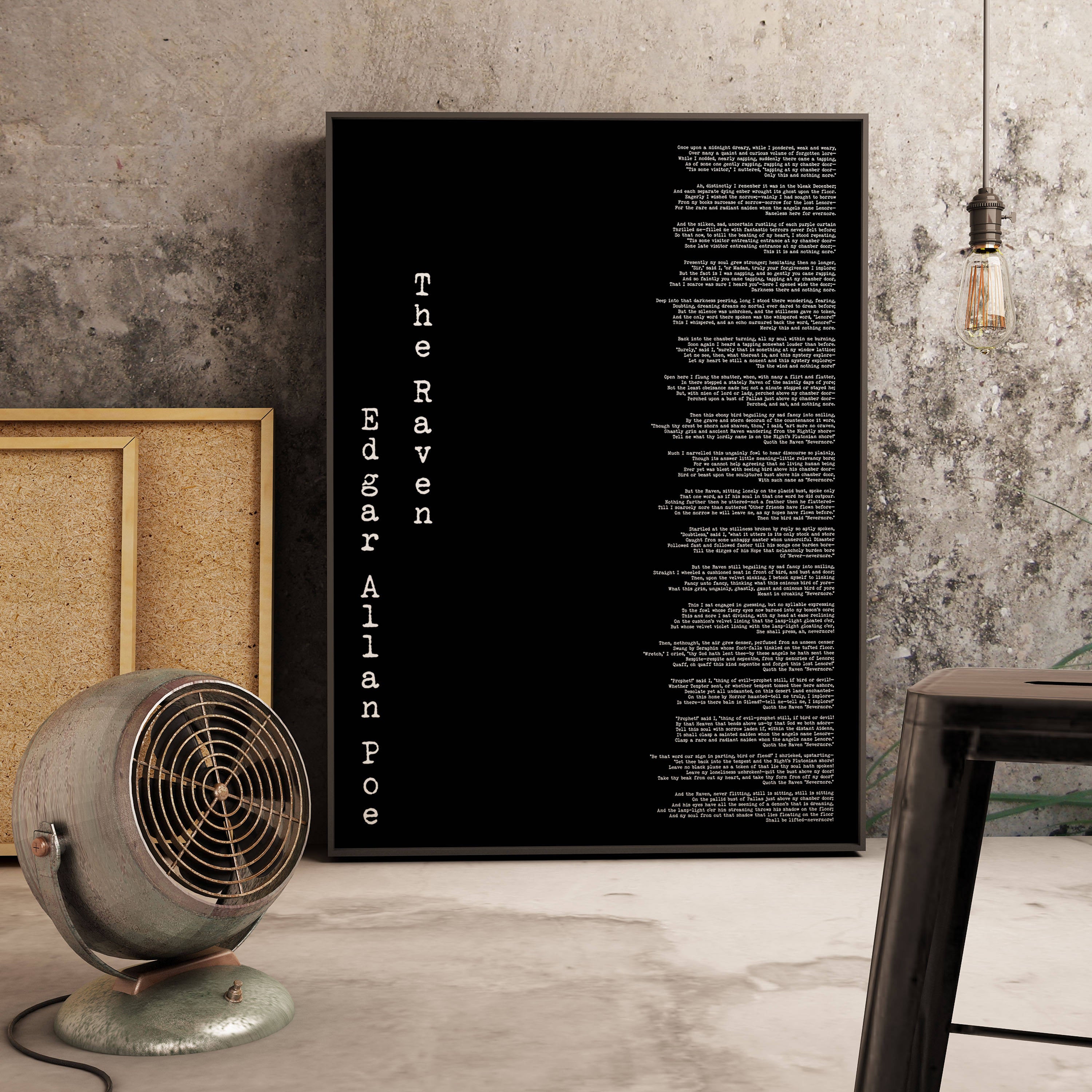 Edgar Allan Poe Large Framed Print - Edgar Poe art print, The Raven poem in sizes 12x16