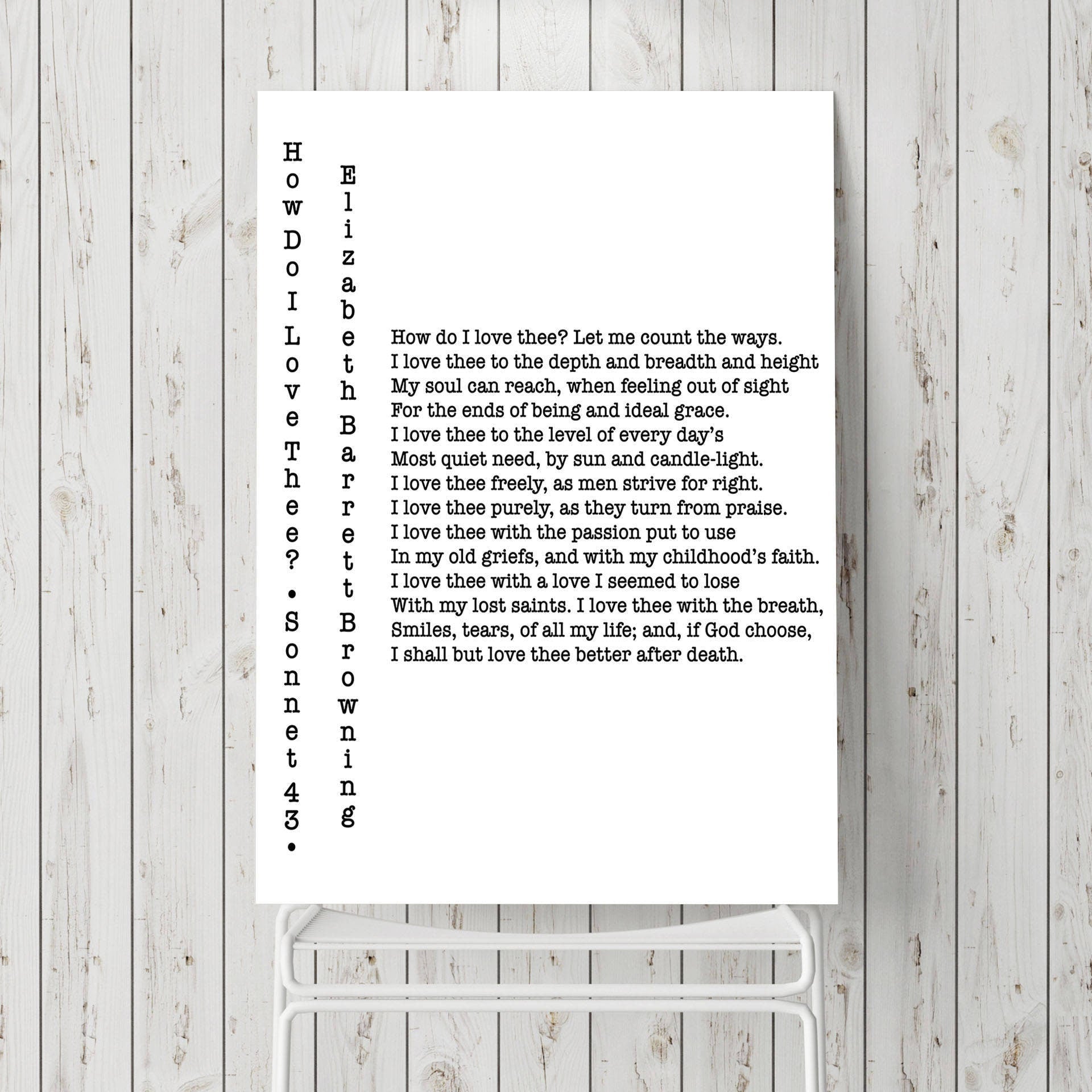How Do I Love Thee Elizabeth Barrett Browning Unframed Wall Art Prints in Black & White, Sonnets from the Portuguese 43