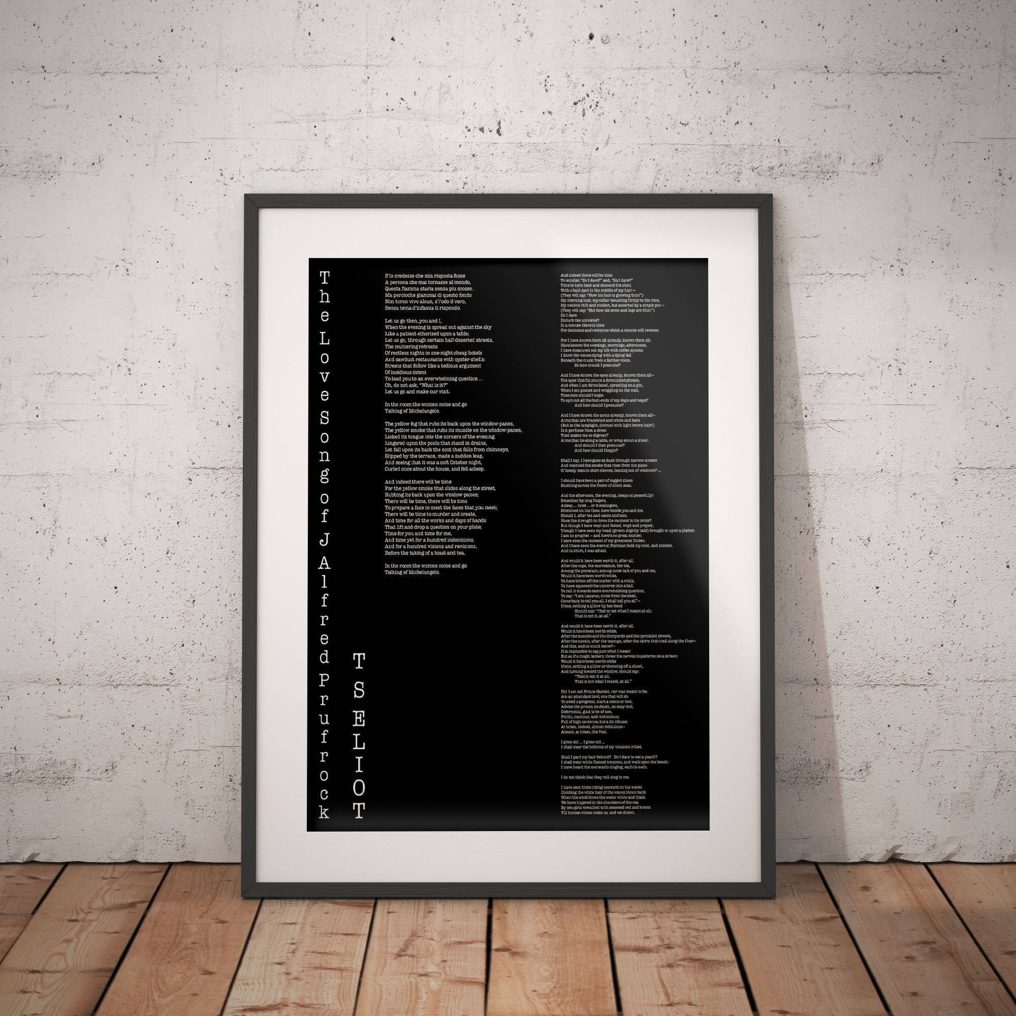 T.S. Eliot Poem Wall Art The Love Song of J Alfred Prufrock