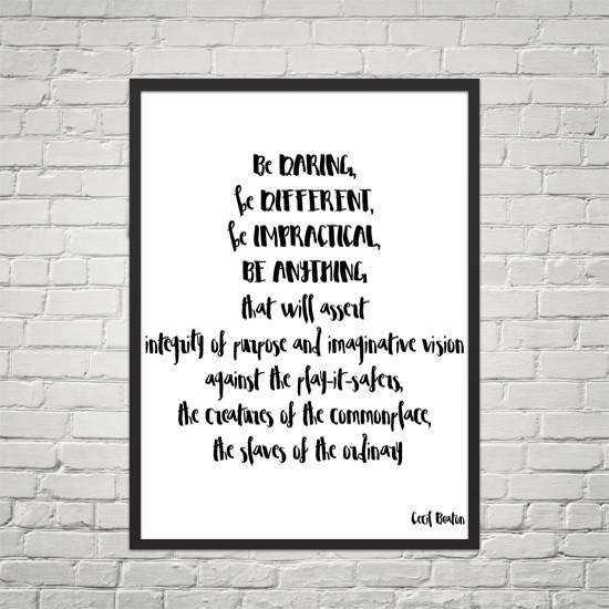 Framed Cecil Beaton Quote Print, Be Daring Be Different Typography Wall Art