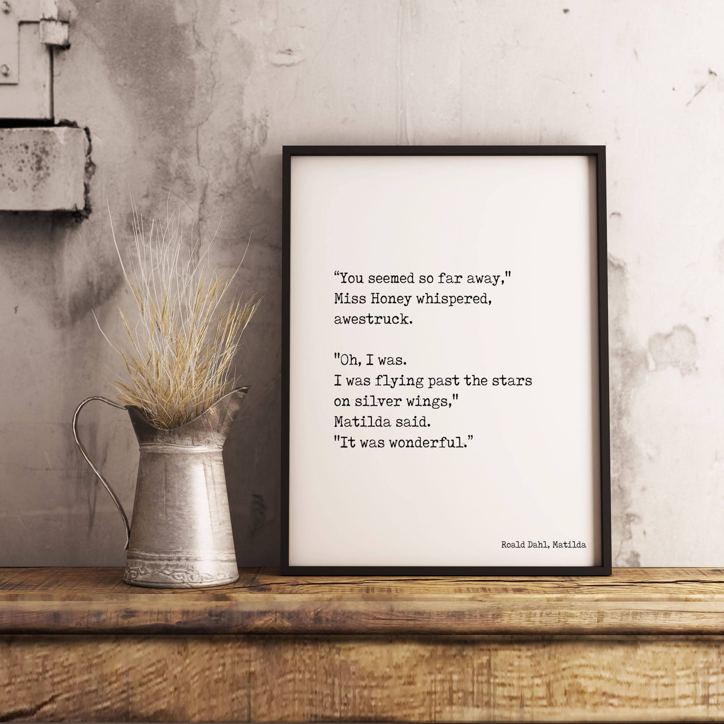 Roald Dahl Framed Literary Art - Matilda Quote Print Minimalist Wall Decor