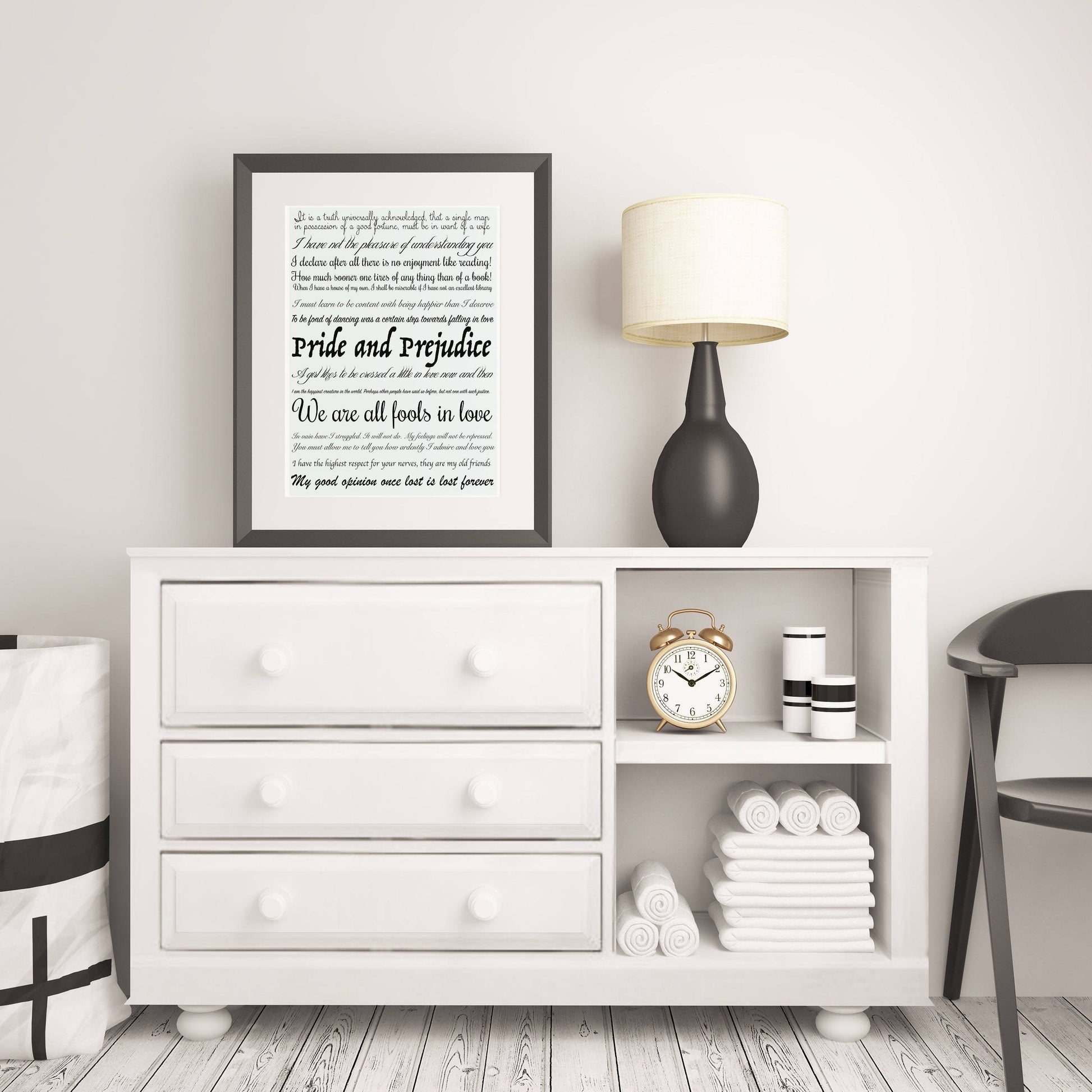 Pride And Prejudice Jane Austen Print For Bedroom Decor, Literary Art Quotes Home Decor