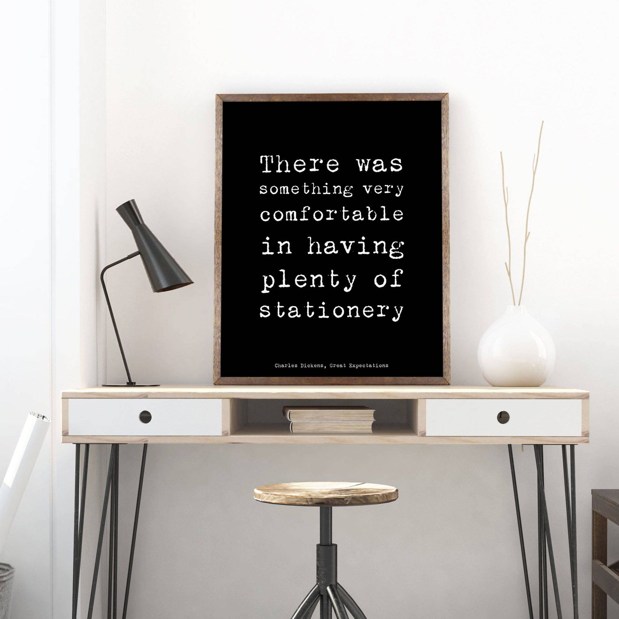 Dickens Quote Office Wall Art, Charles Dickens Black & White Home Office Decor