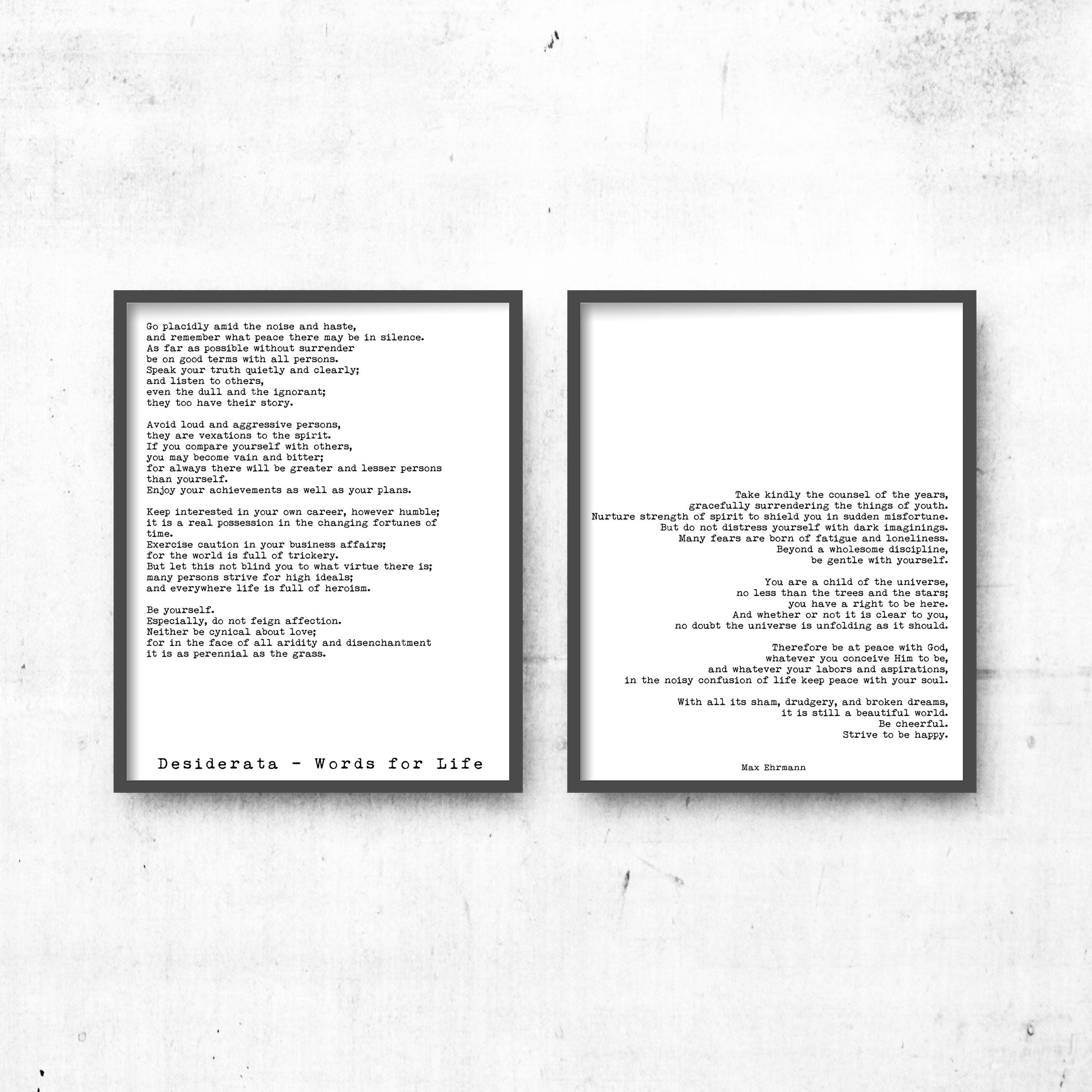 Desiderata Poem Wall Art - Wellness Decor Poetry Print Set Framed or Unframed