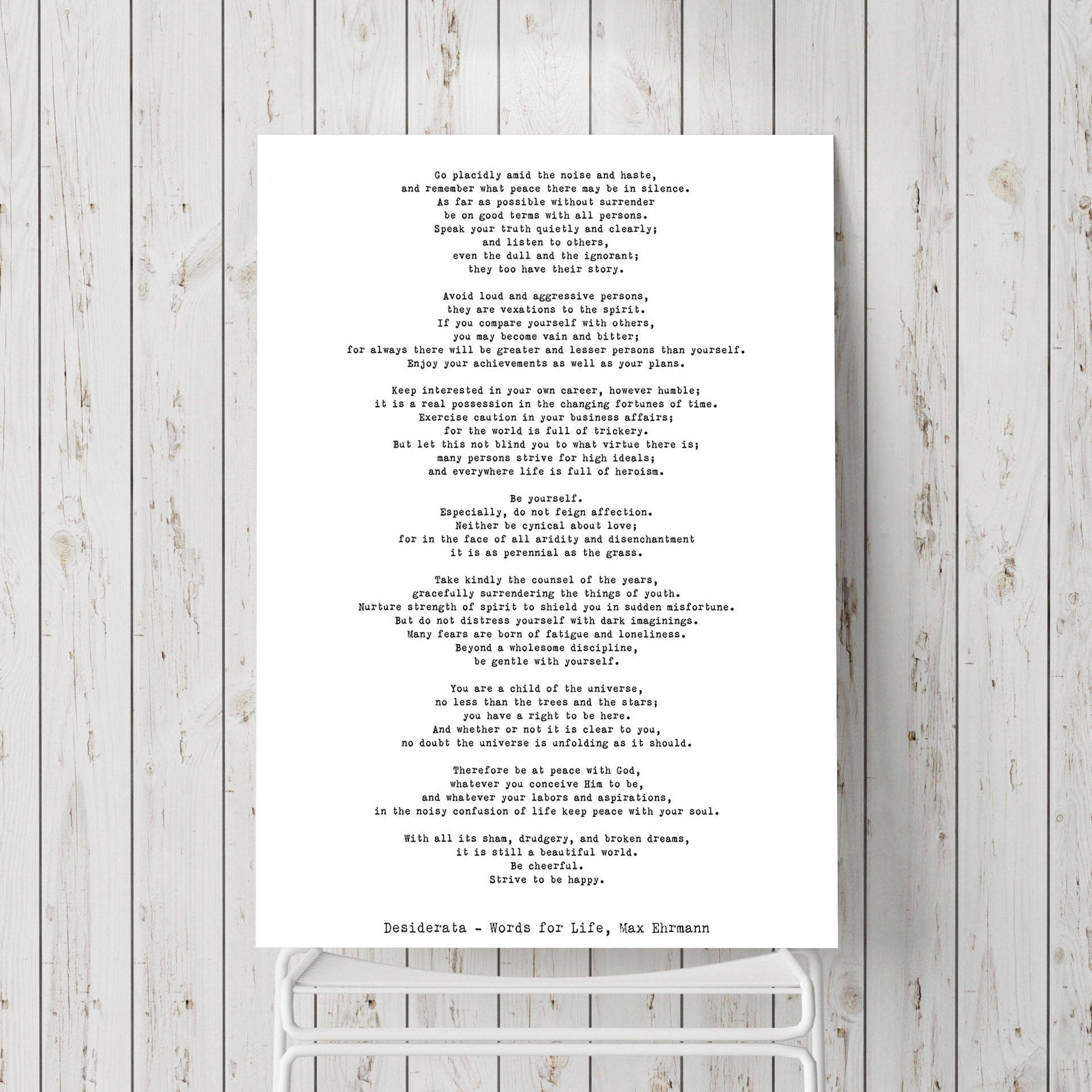 Desiderata Art Print, Max Ehrmann Unframed Inspirational Art in Black & White Unframed and Framed Art
