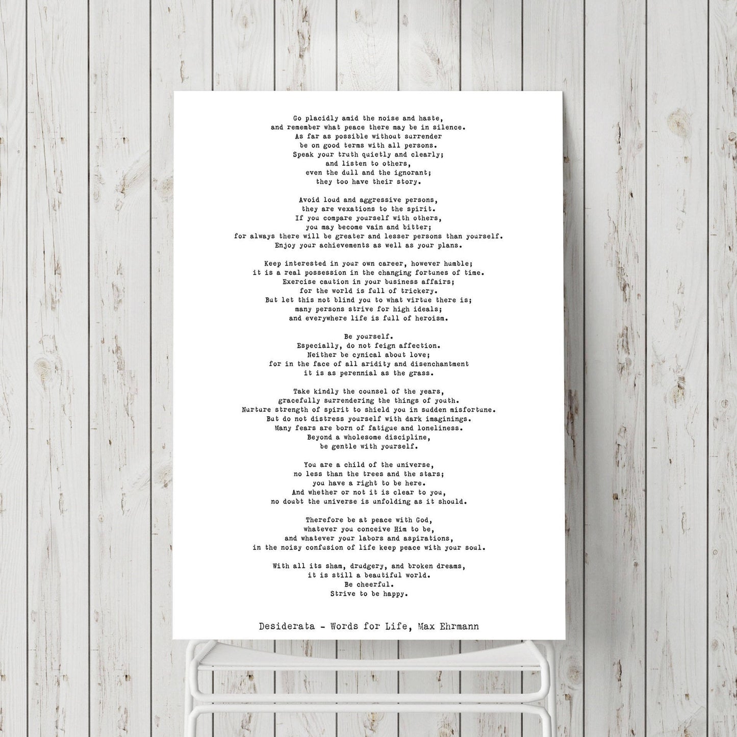 Desiderata Art Print, Max Ehrmann Unframed Inspirational Art in Black & White Unframed and Framed Art