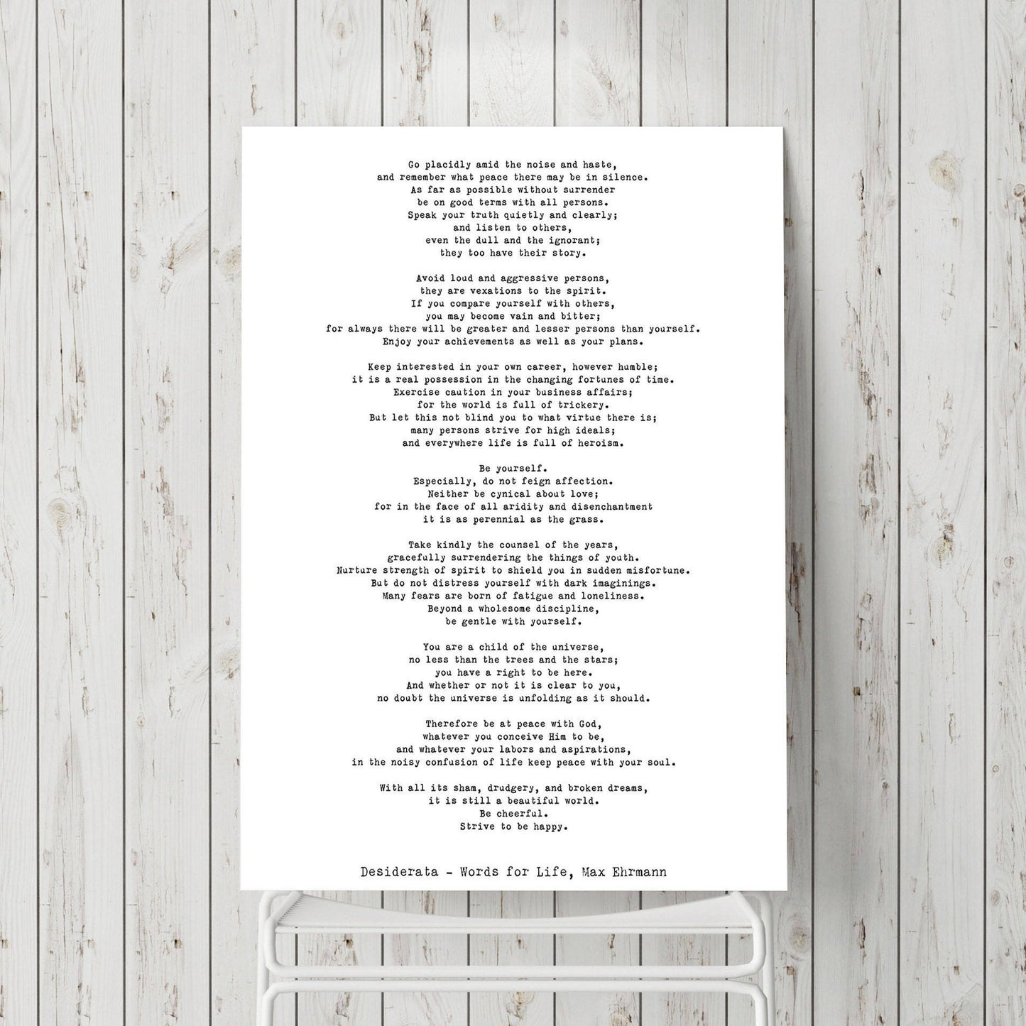 Poem Art Desiderata Print, Minimalist Poster