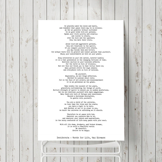 Poem Art Desiderata Print, Minimalist Poster