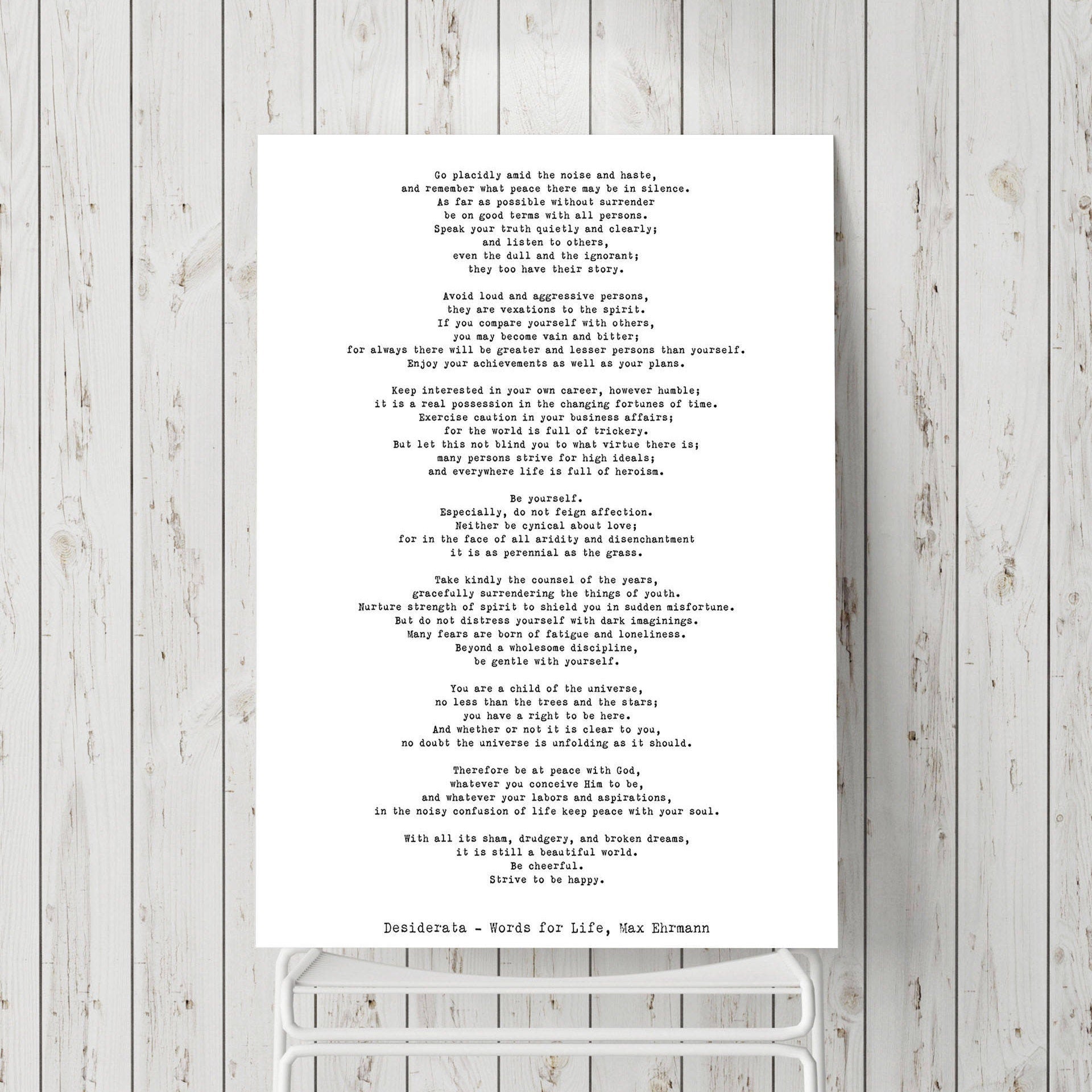 Poem Art Desiderata Print, Minimalist Poster