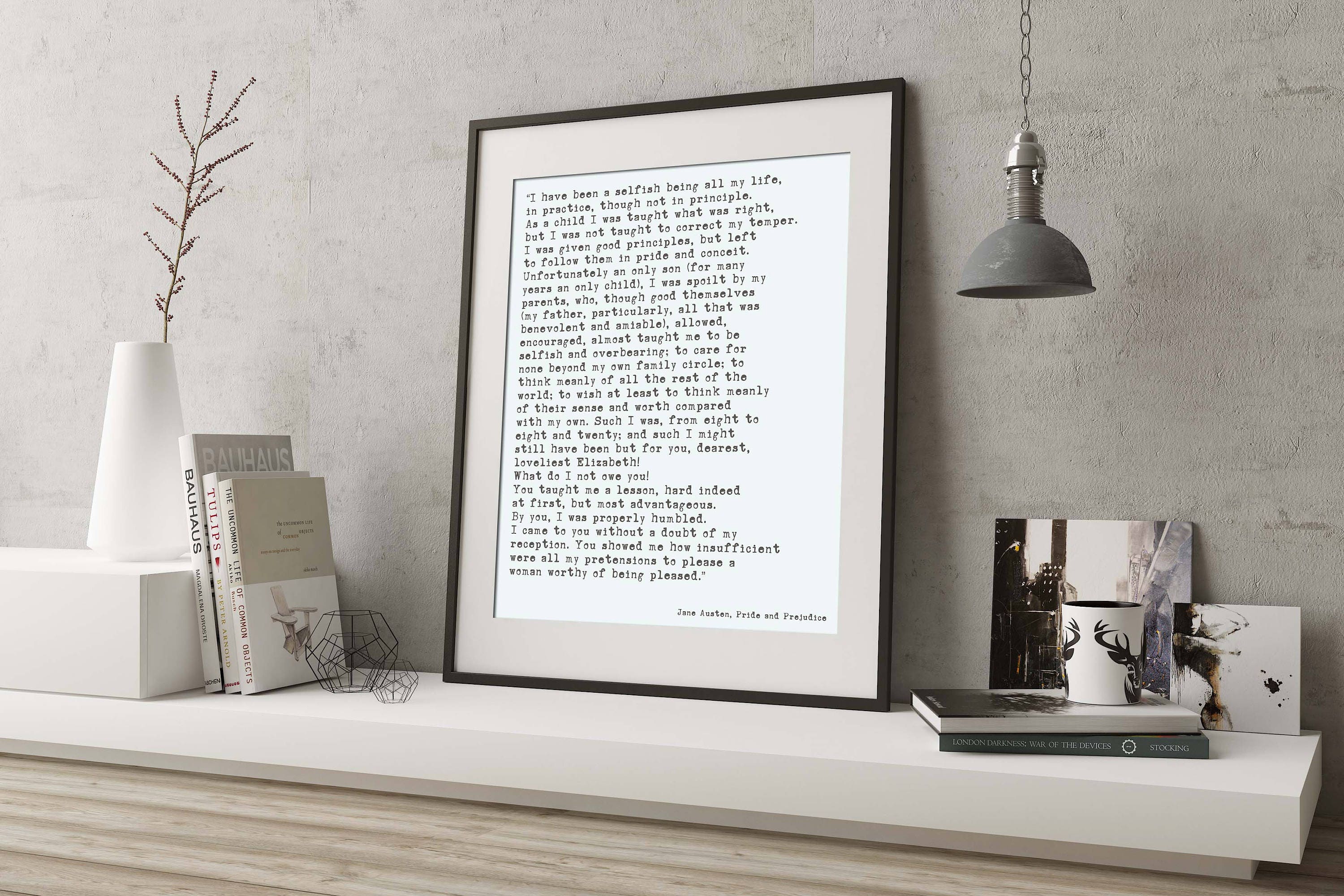 Jane Austen Pride and Prejudice Quote Print | Mr. Darcy Confession Wall Art | Literary Poster | Framed or Unframed Jane Austen Gift