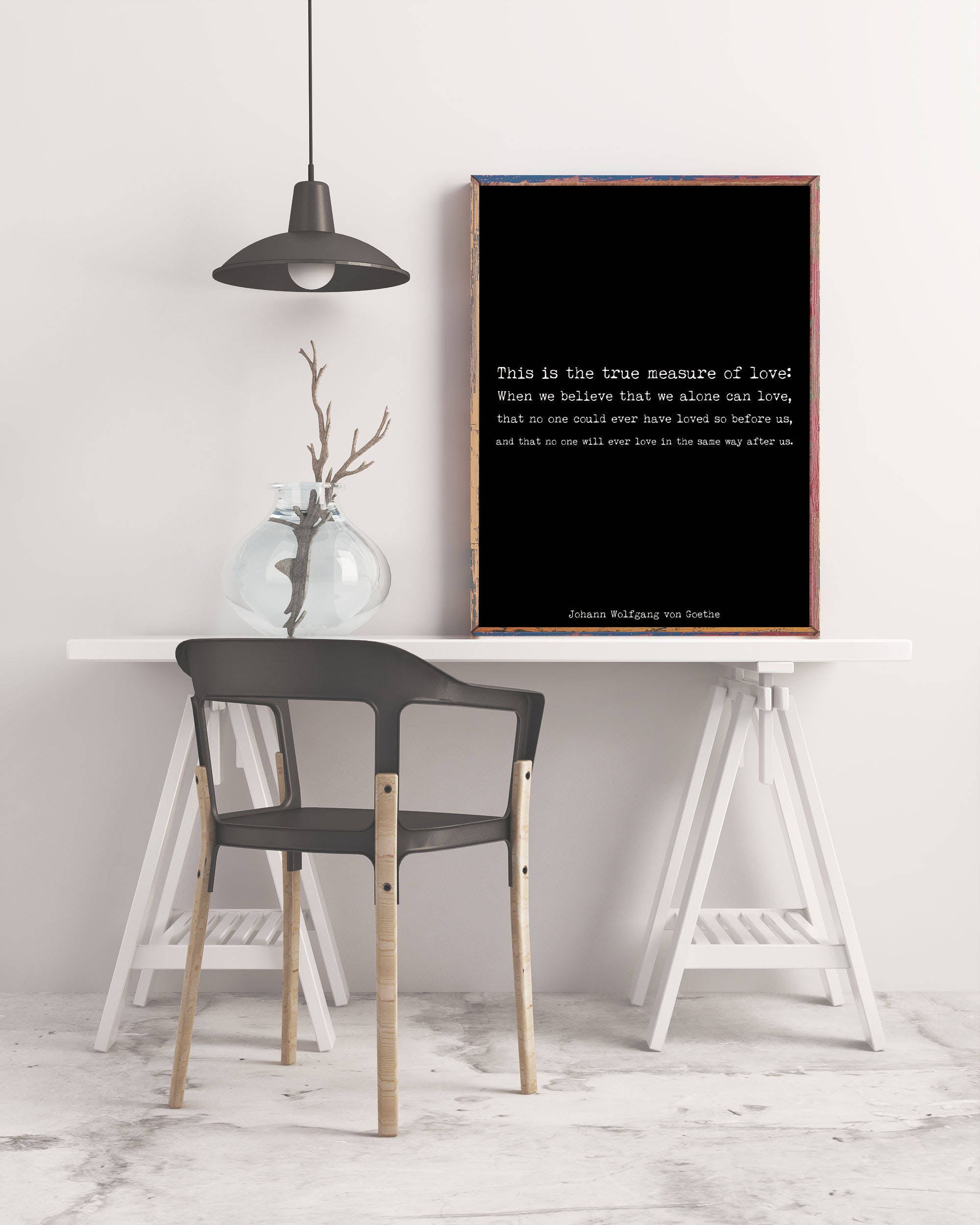 Love Quote Print – Goethe Literary Wall Art in Typewriter Font, Black and White
