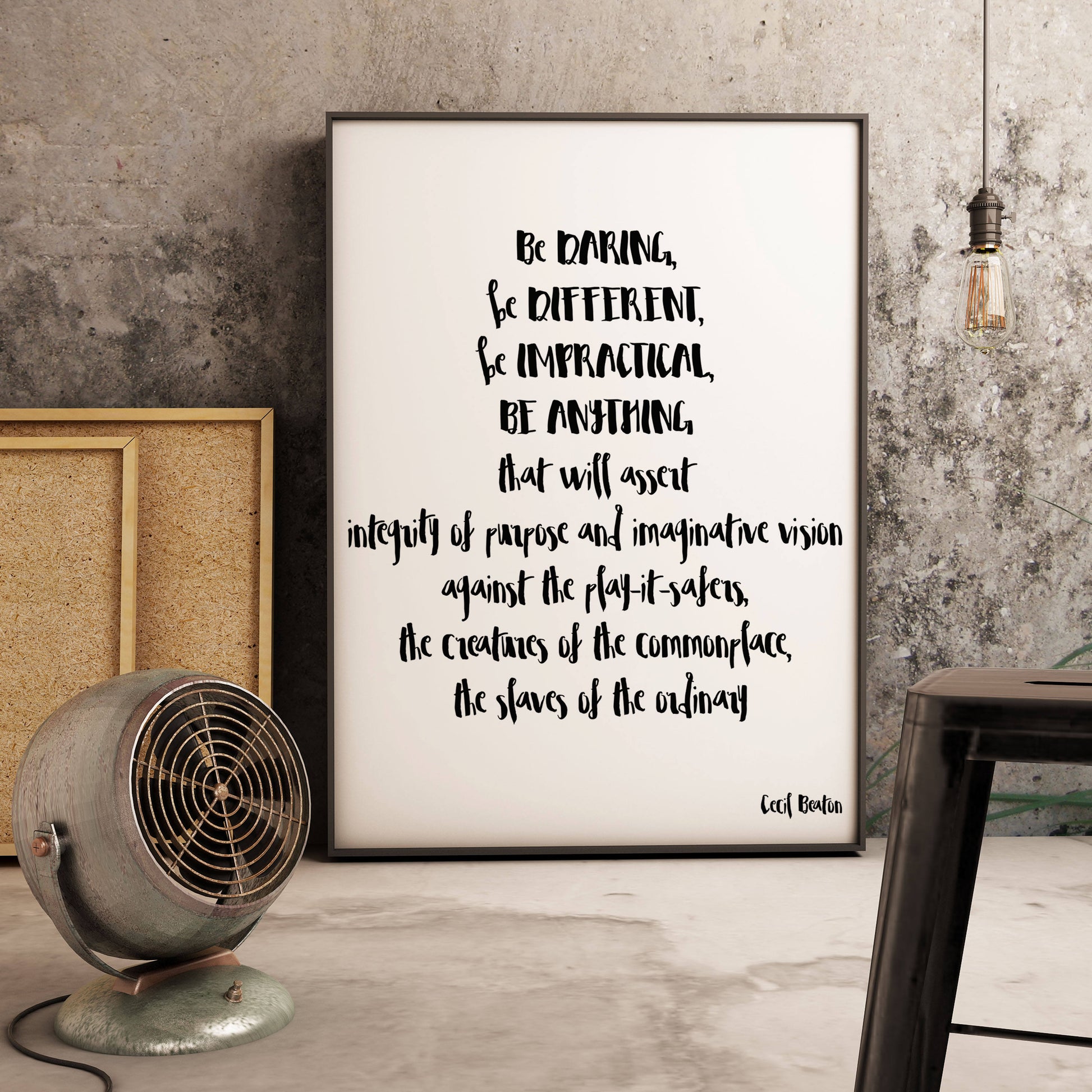 Framed Cecil Beaton Quote Print, Be Daring Be Different Typography Wall Art