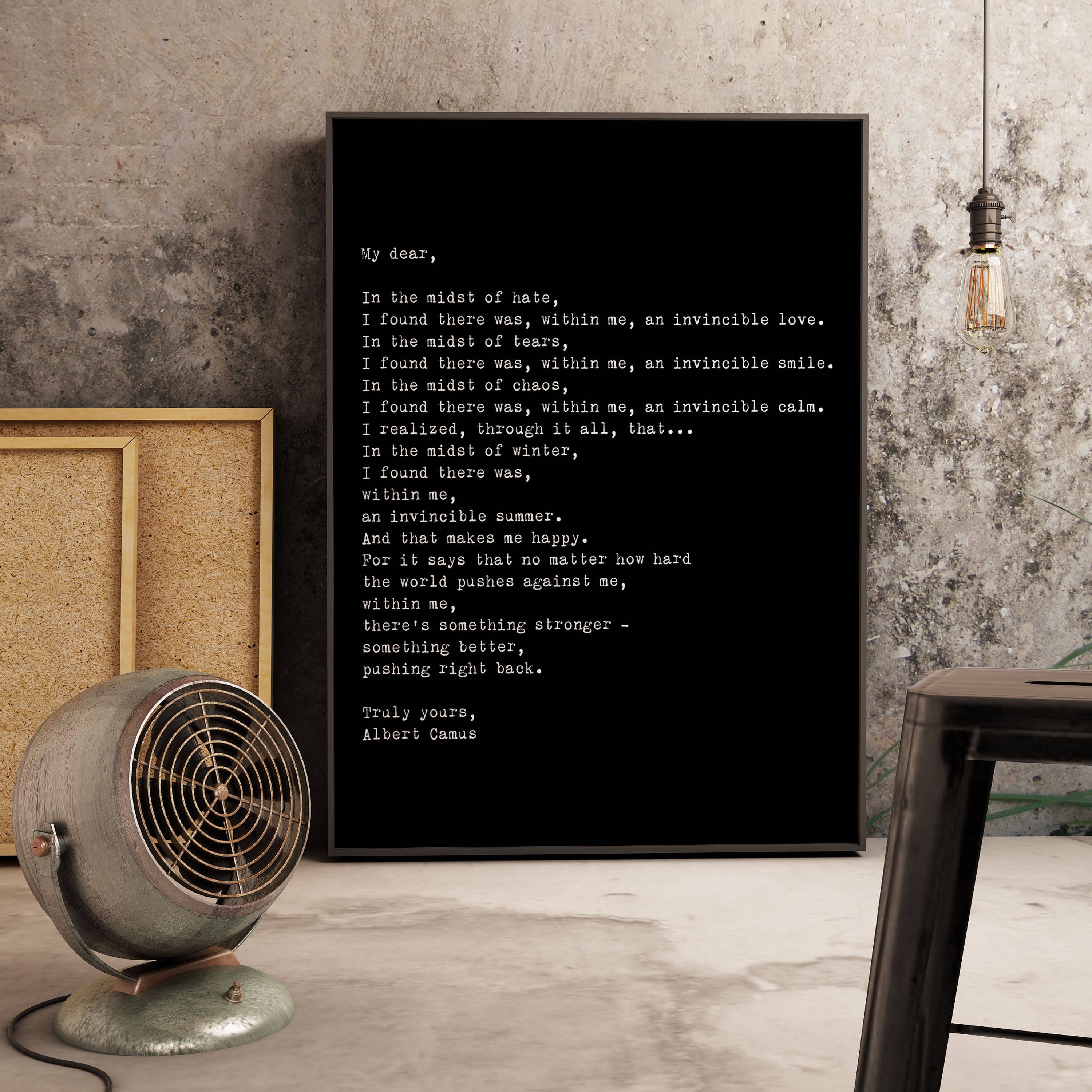 Large Albert Camus Quote Art Print – Invincible Summer Literary Wall Art, Minimalist Philosophy Decor