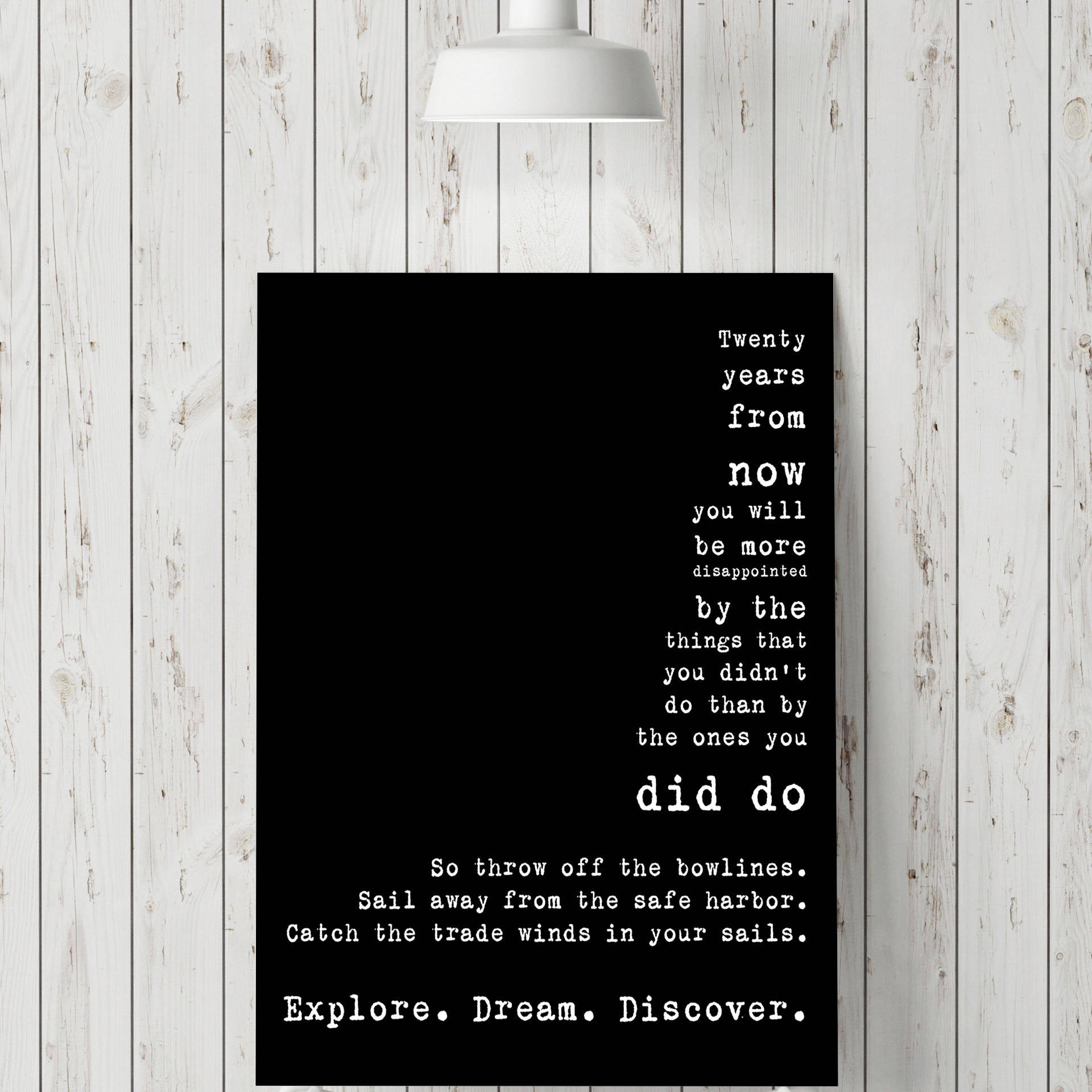 Vintage Style Explore Dream Discover Mark Twain Quote Wall Art – Rustic Inspirational Travel Print for Writers Thinkers Dreamers