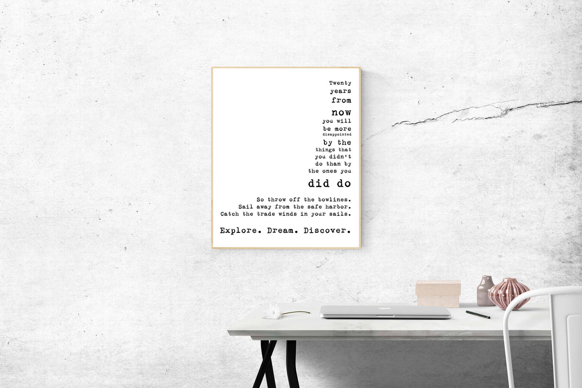 Mark Twain Quote Wall Art Explore Dream Discover Poster Twenty Years From Now Print Motivational Literary Decor Digital Or Physical