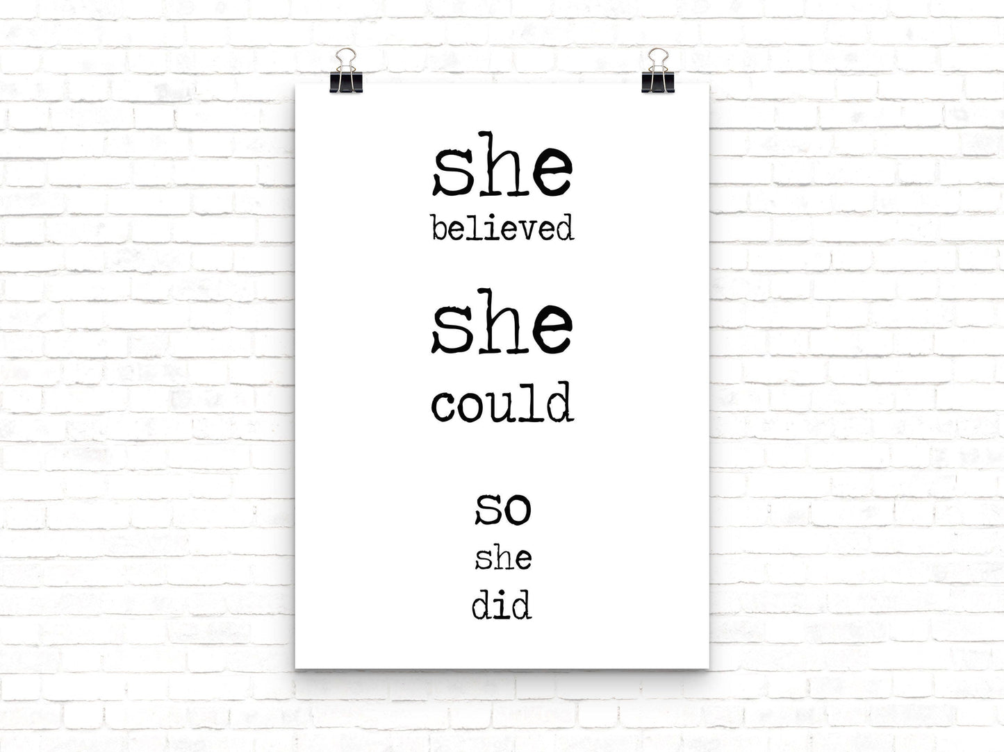 She Believed She Could So She Did Print, Daily Motivation Wall Art Decor