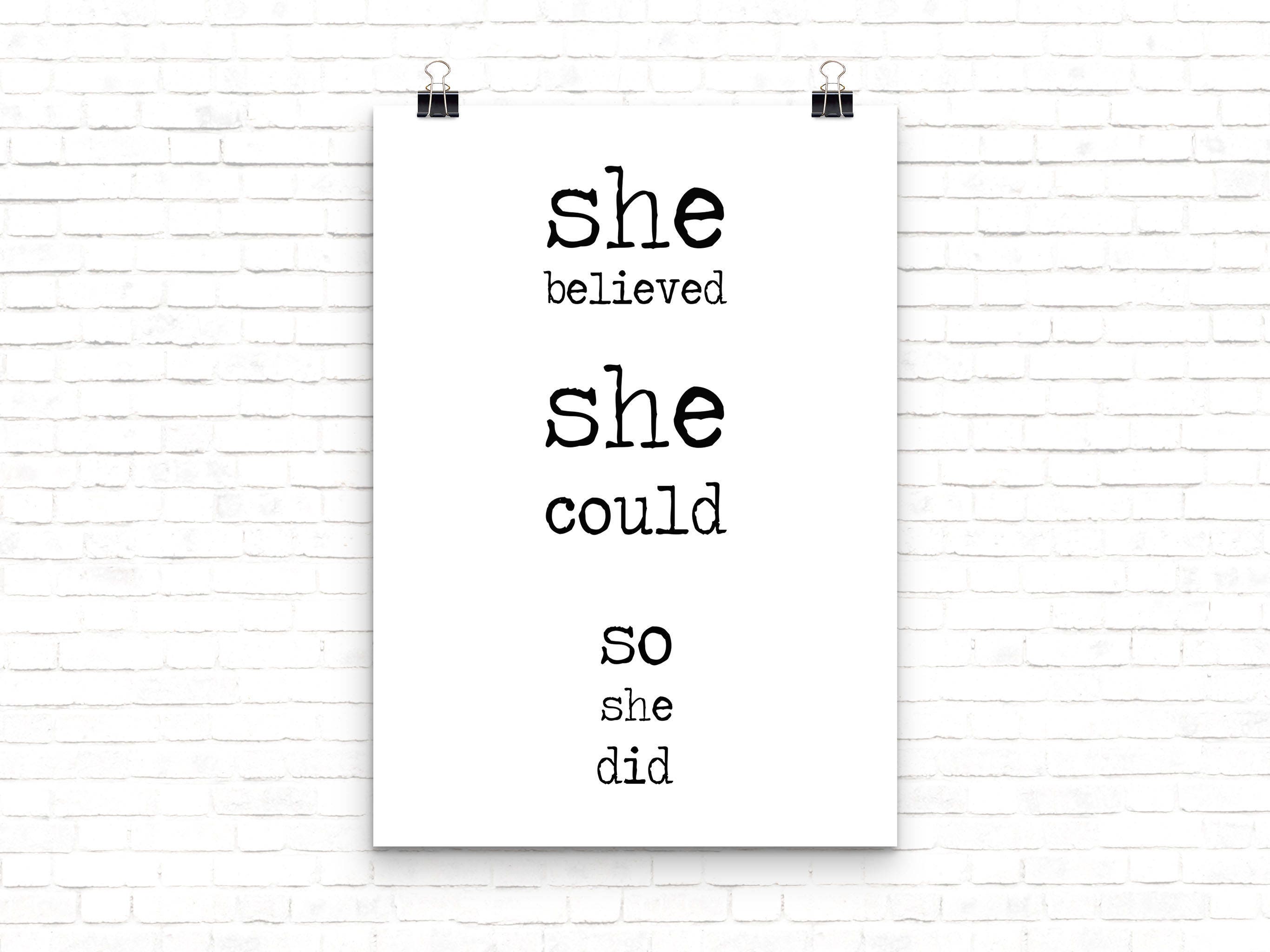 She Believed She Could So She Did Print, Daily Motivation Wall Art Decor