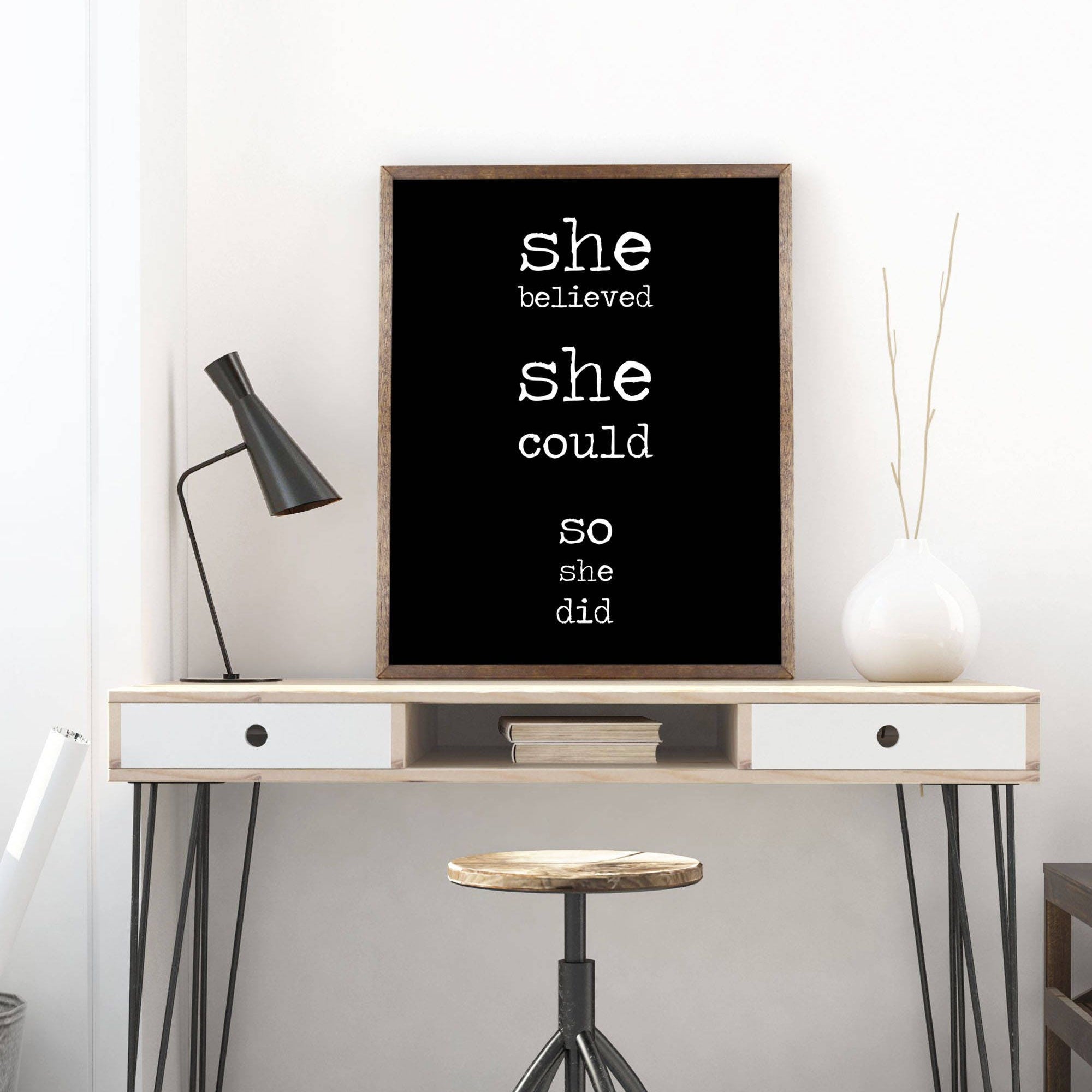 She Believed She Could So She Did Print, Daily Motivation Wall Art Decor