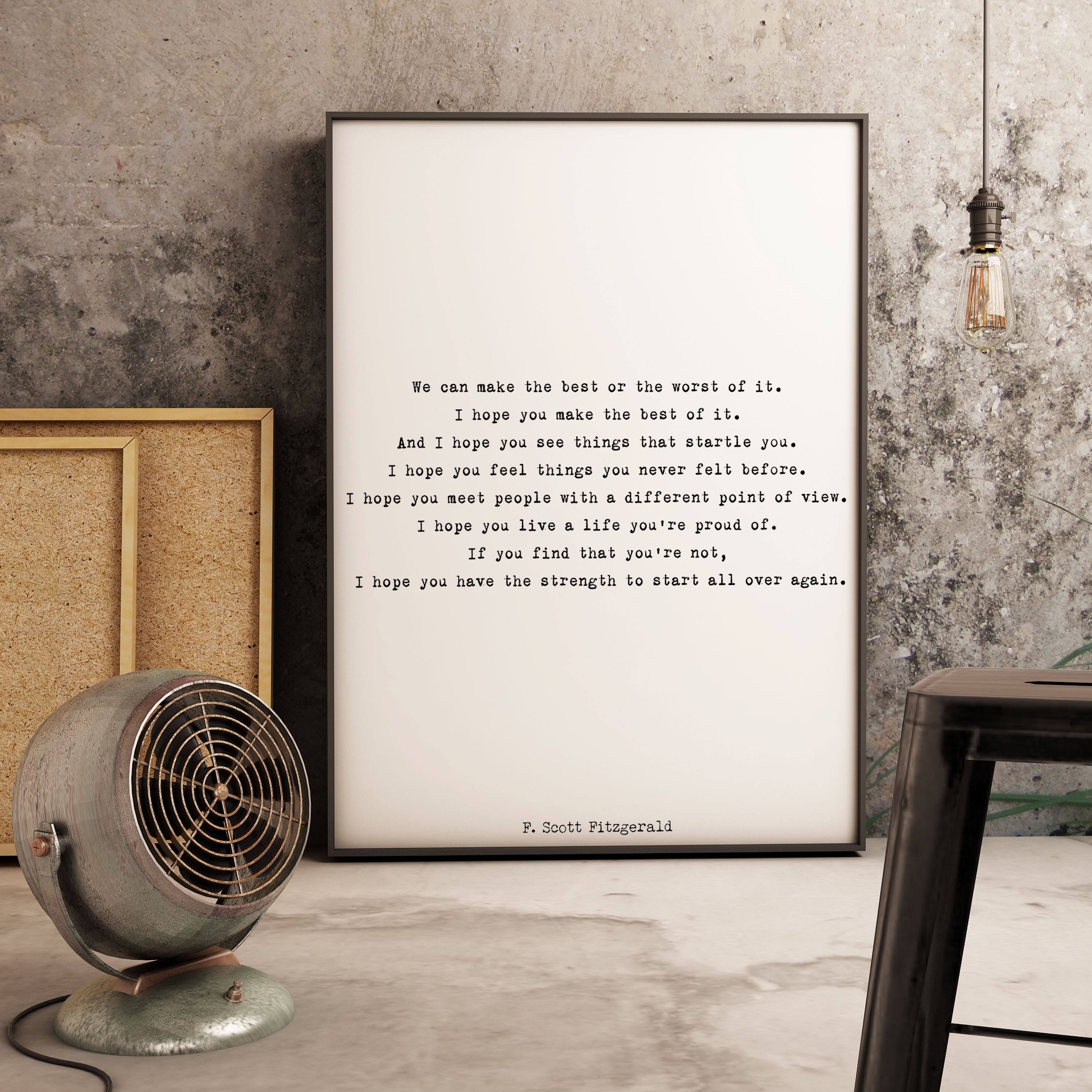 F Scott Fitzgerald Quote Print – Start Again Wall Art – Framed or Unframed, Vintage or Minimalist Style