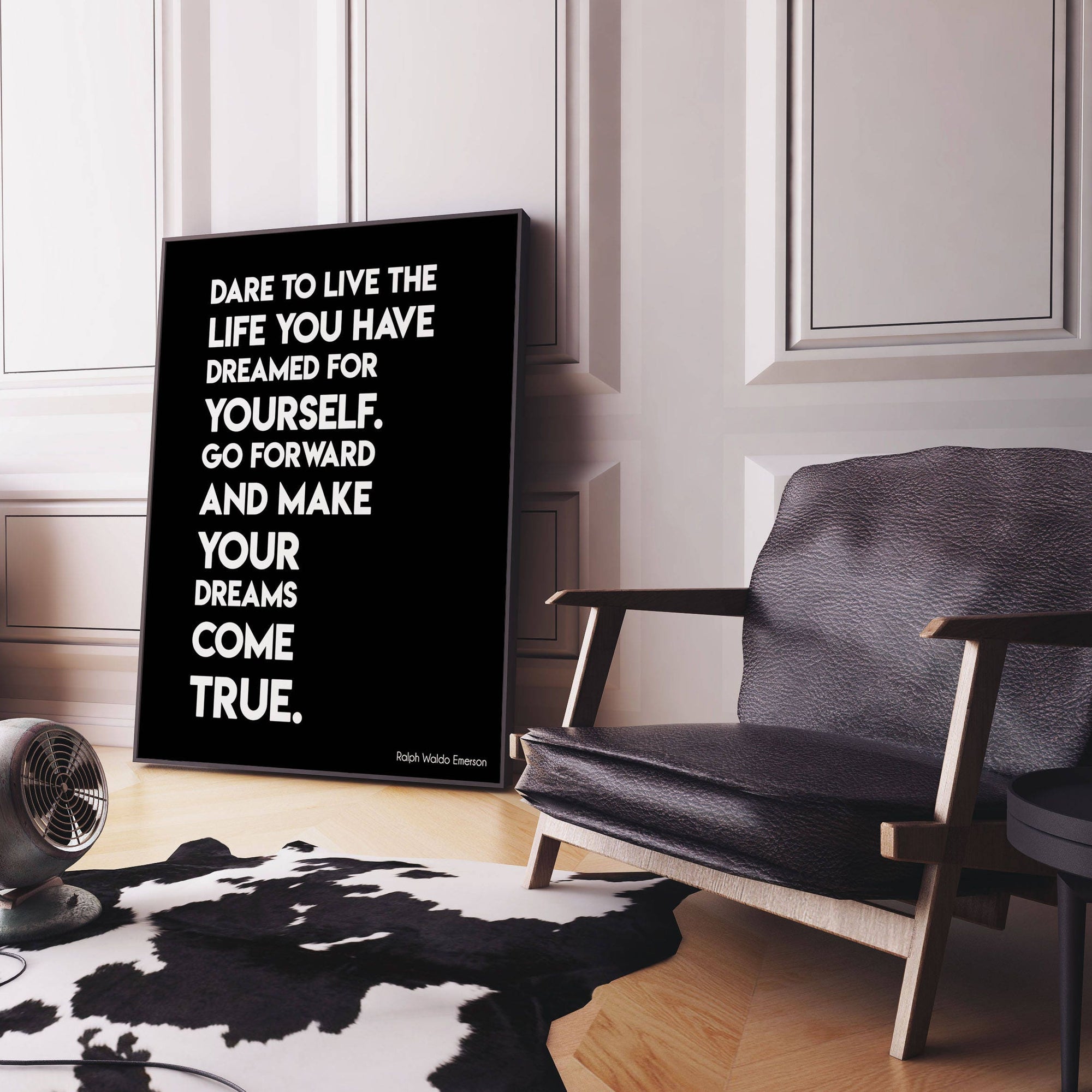 Ralph Waldo Emerson Inspirational Gift Positive Quote, Dare To Live The Life You Have Dreamed Black & White Art Inspirational Print