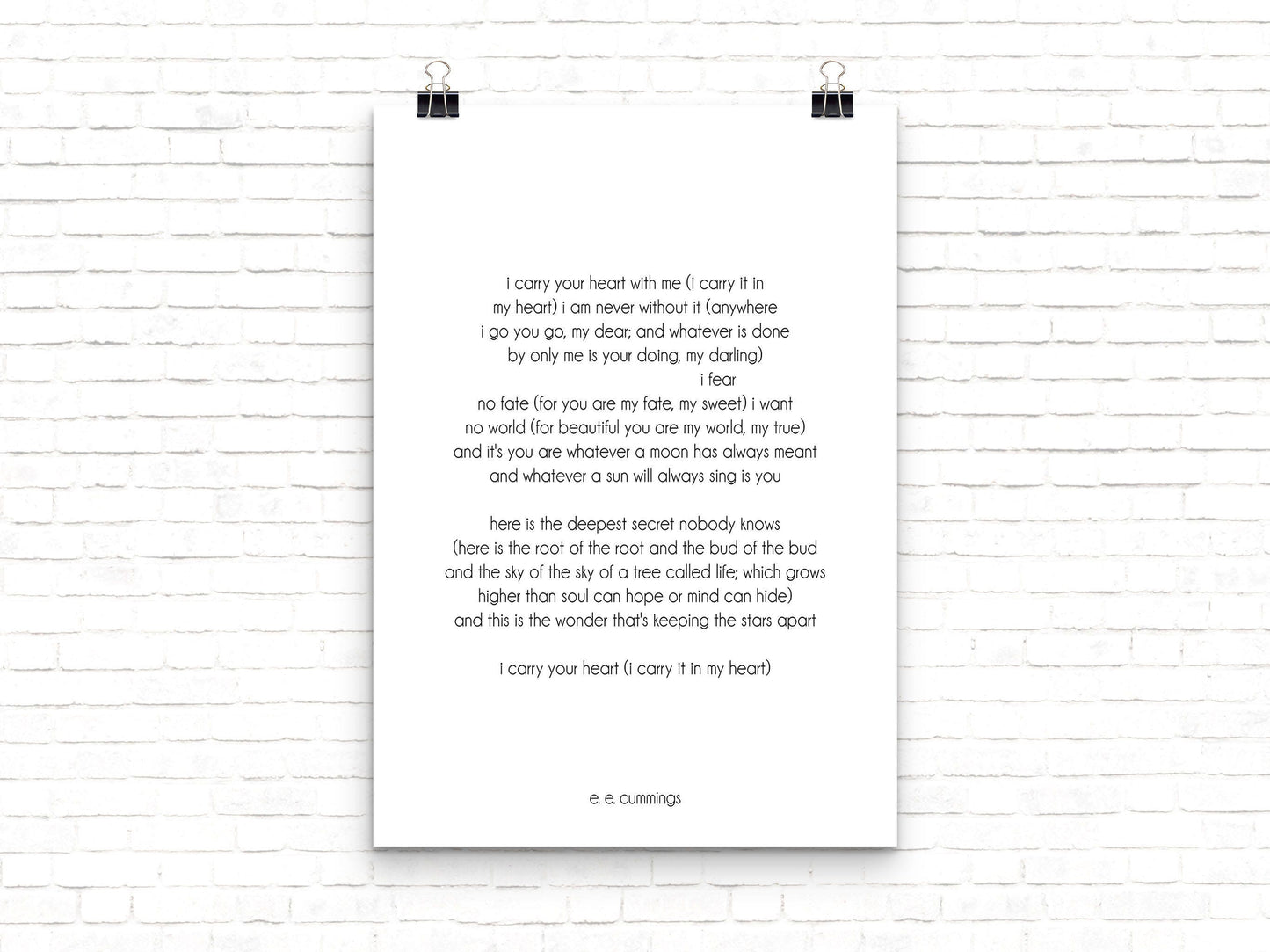 E. E. Cummings Poem Print – I Carry Your Heart Literary Wall Art