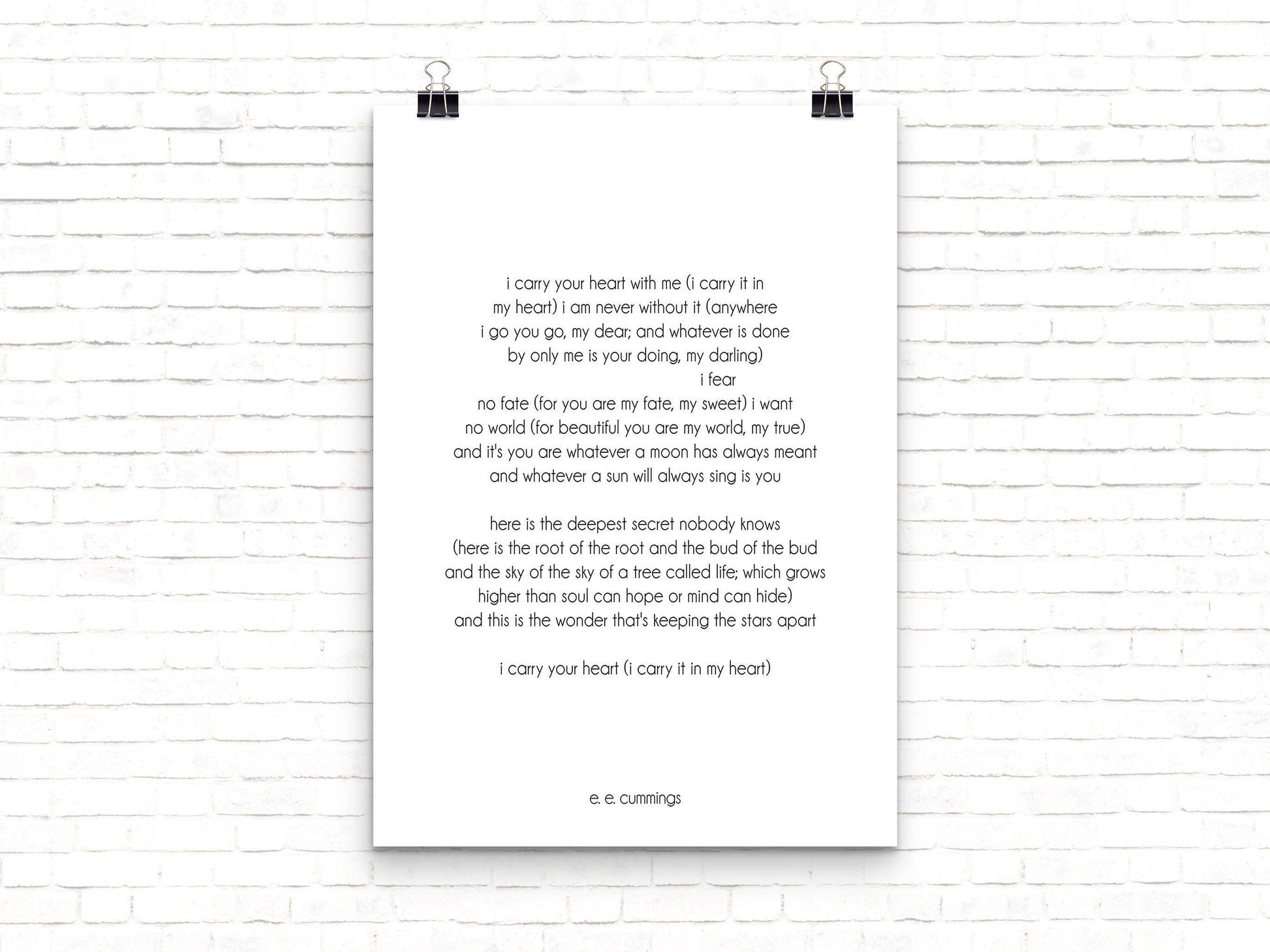 E. E. Cummings Poem Print – I Carry Your Heart Literary Wall Art