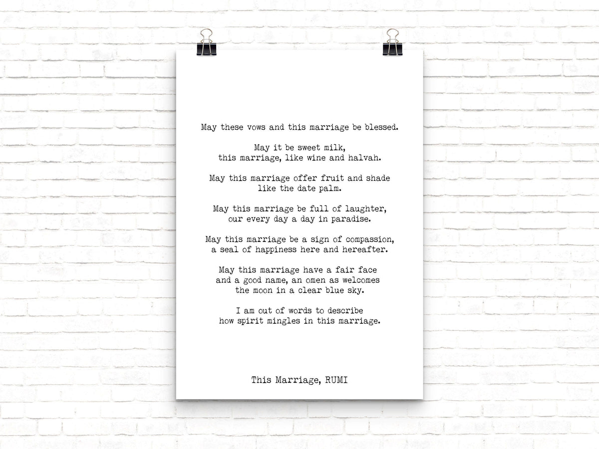 Rumi This Marriage Poem Print Wedding Blessing Wall Art Black Or White Background Literary Love Gift Anniversary Decor Romantic Poetry Quote