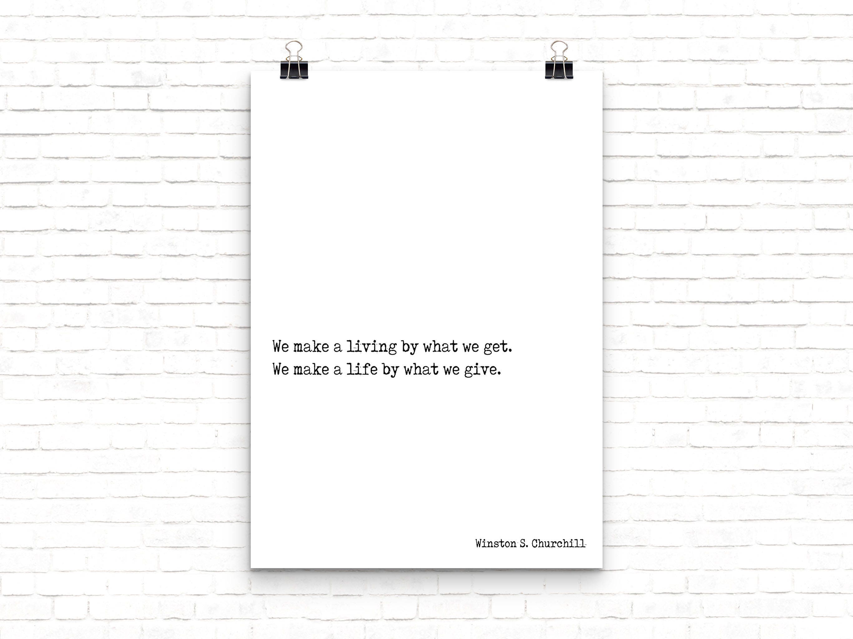 Winston Churchill Life Quote Modern Minimalist Art Inspirational Print, Black & White Office Decor