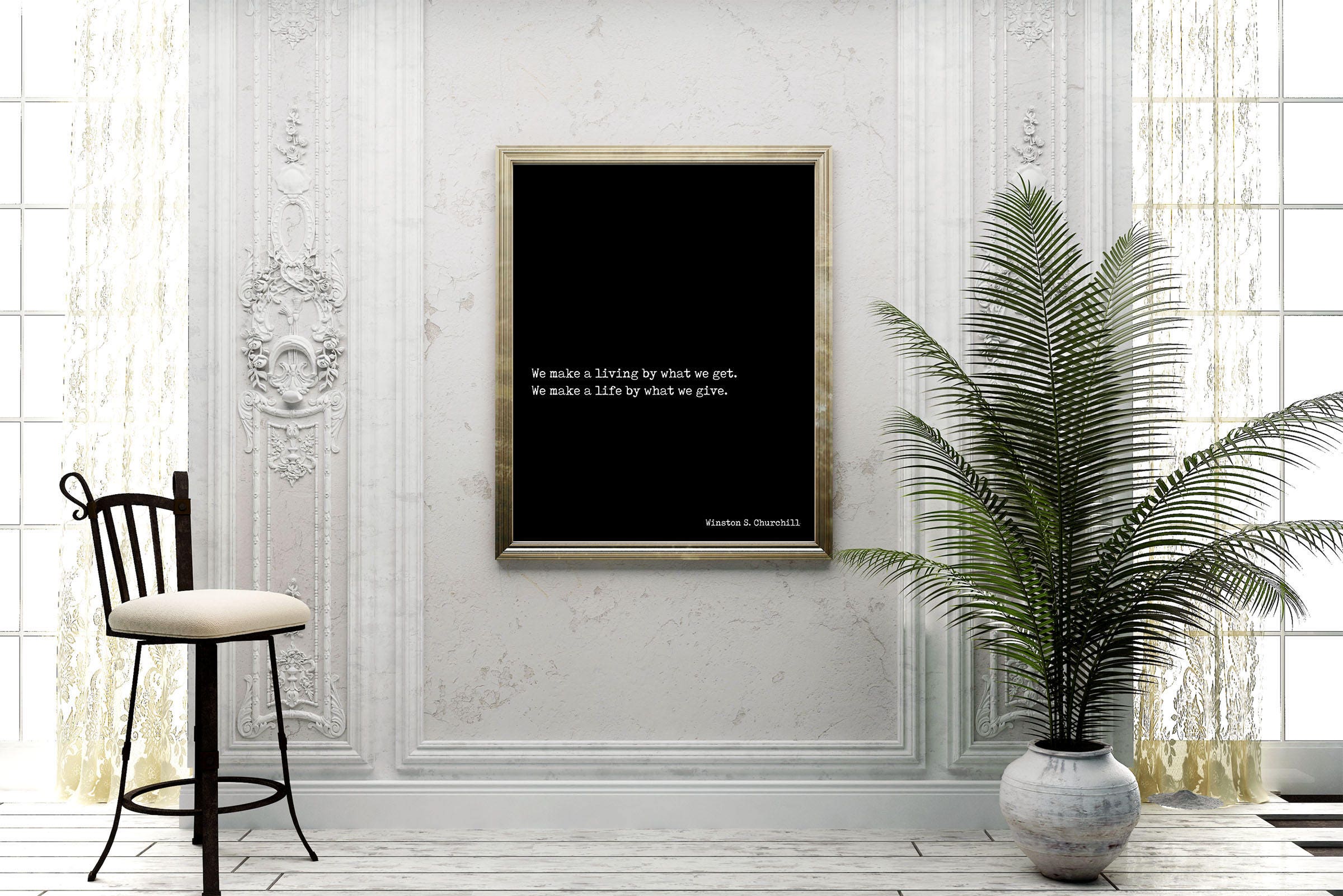Winston Churchill Life Quote Modern Minimalist Art Inspirational Print, Black & White Office Decor