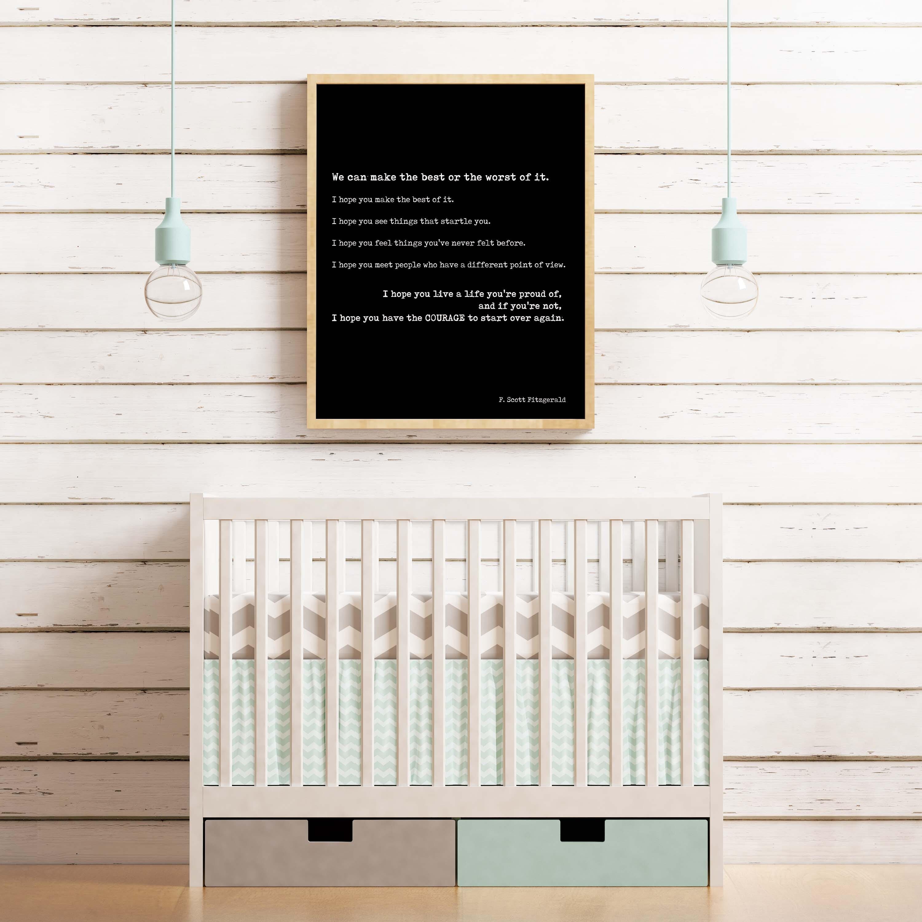 F Scott Fitzgerald quote print inspirational literary wall art make the best of it courage to start over typewriter style poster