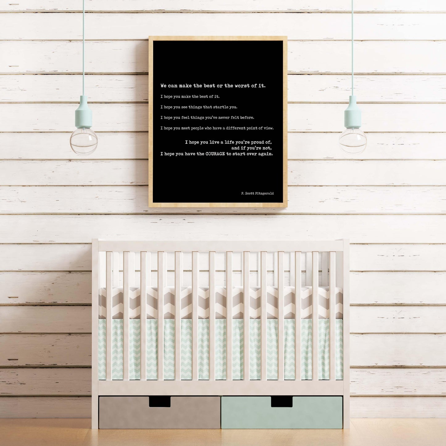 F Scott Fitzgerald quote print inspirational literary wall art make the best of it courage to start over typewriter style poster