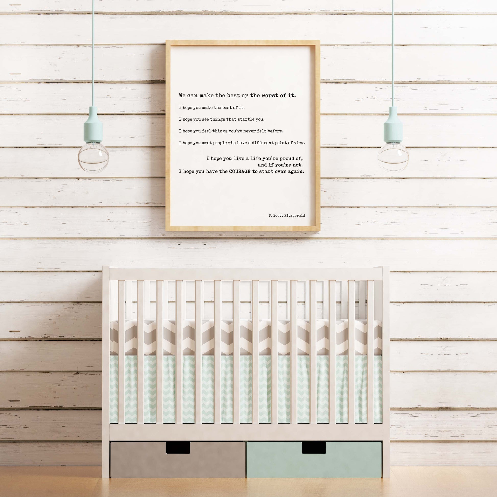 F Scott Fitzgerald quote print inspirational literary wall art make the best of it courage to start over typewriter style poster