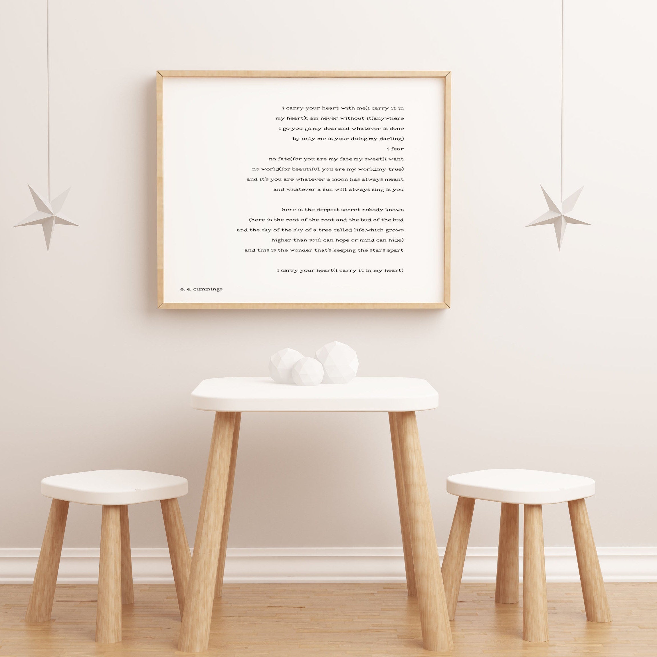 e e cummings I carry your heart Wall Art Print in Black and White, Unframed and Framed Art