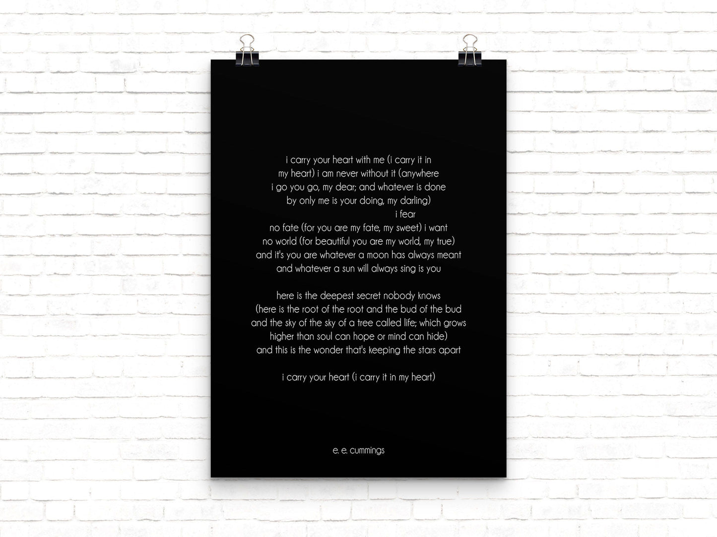E. E. Cummings Poem Print – I Carry Your Heart Literary Wall Art
