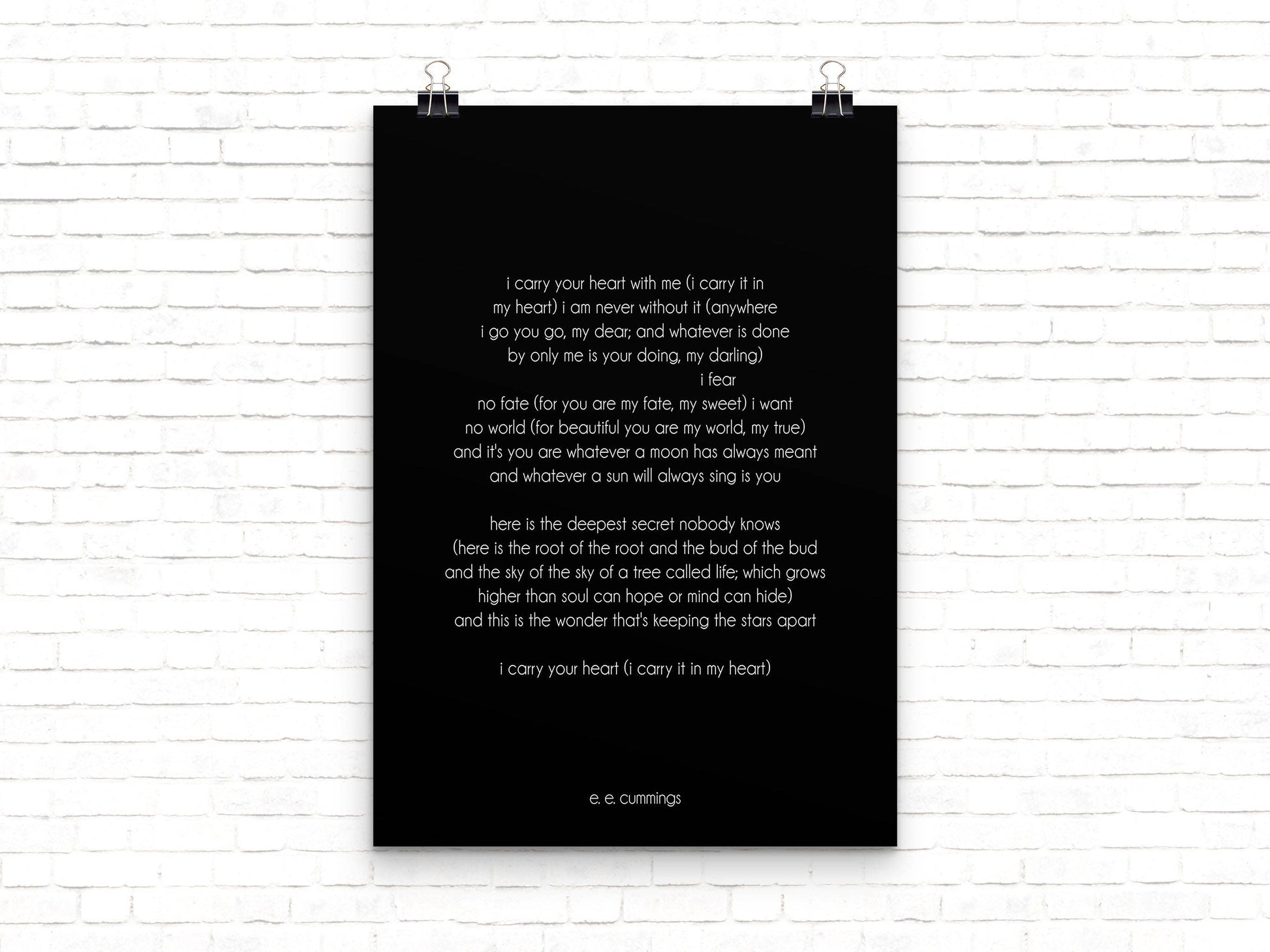 E. E. Cummings Poem Print – I Carry Your Heart Literary Wall Art