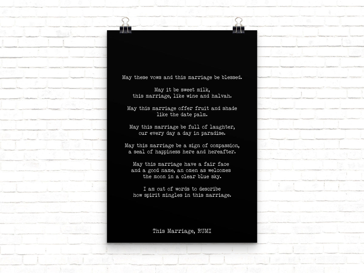 Rumi This Marriage Poem Print Wedding Blessing Wall Art Black Or White Background Literary Love Gift Anniversary Decor Romantic Poetry Quote
