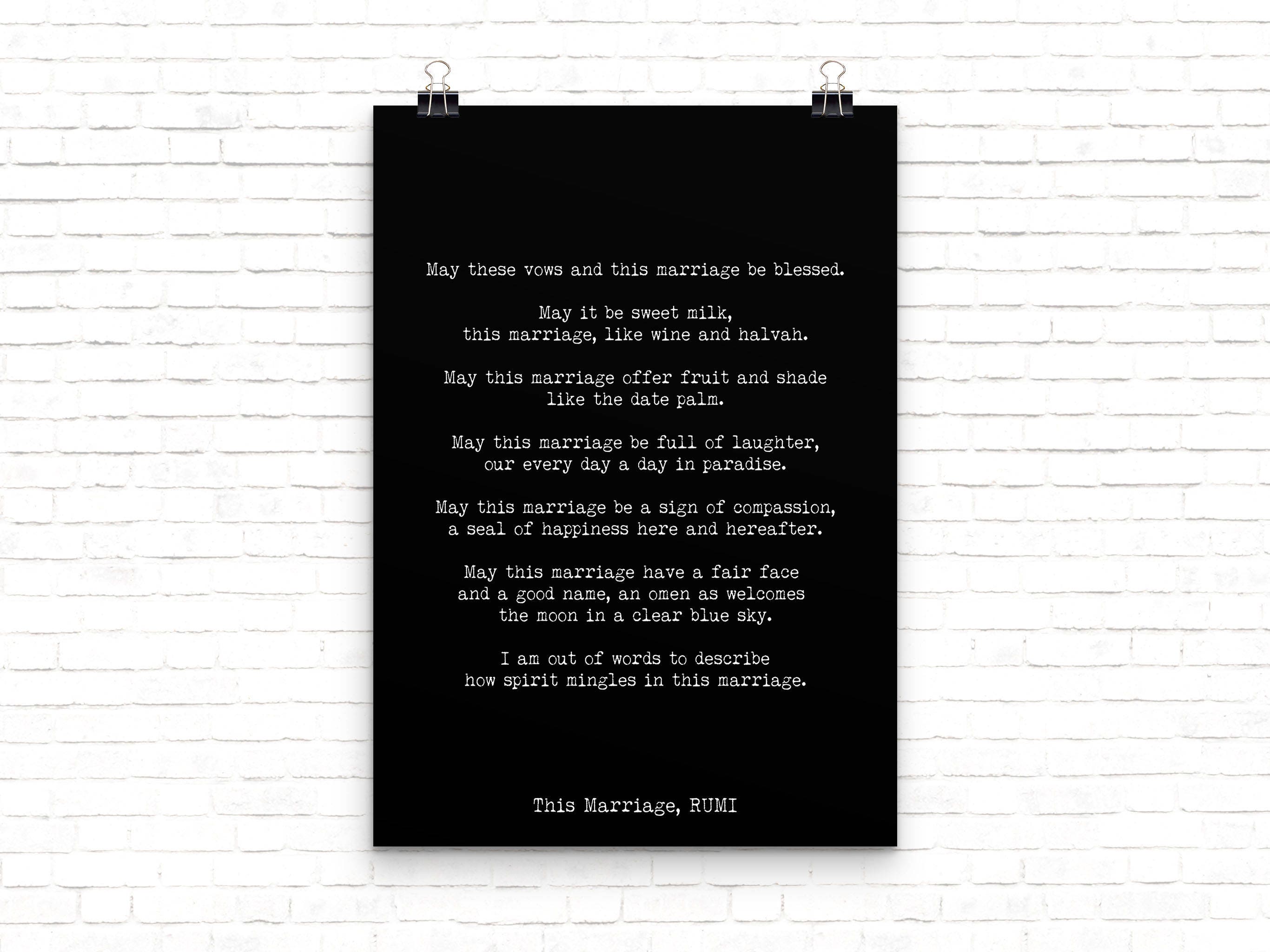 Rumi This Marriage Poem Print Wedding Blessing Wall Art Black Or White Background Literary Love Gift Anniversary Decor Romantic Poetry Quote