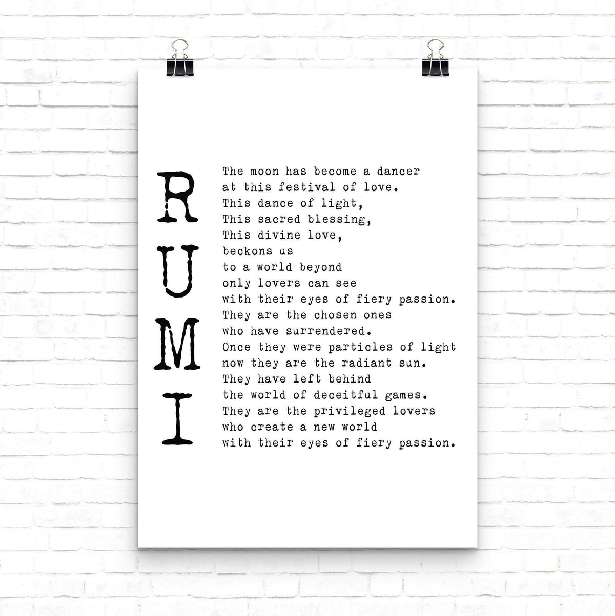 Rumi Poem Wall Art Print Festival of Love Quote, Divine Love Sufi Poetry Poster