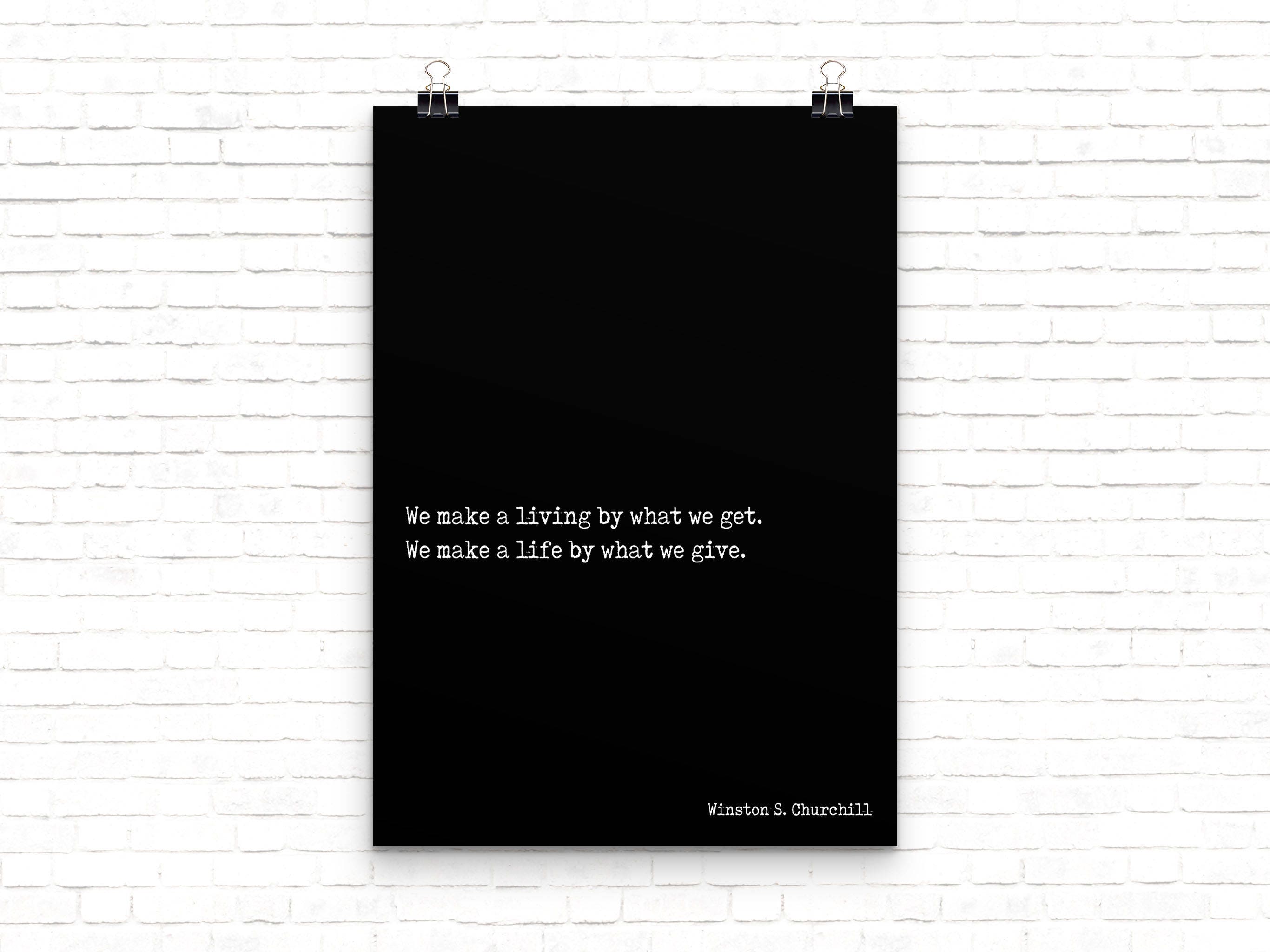 Winston Churchill Life Quote Modern Minimalist Art Inspirational Print, Black & White Office Decor