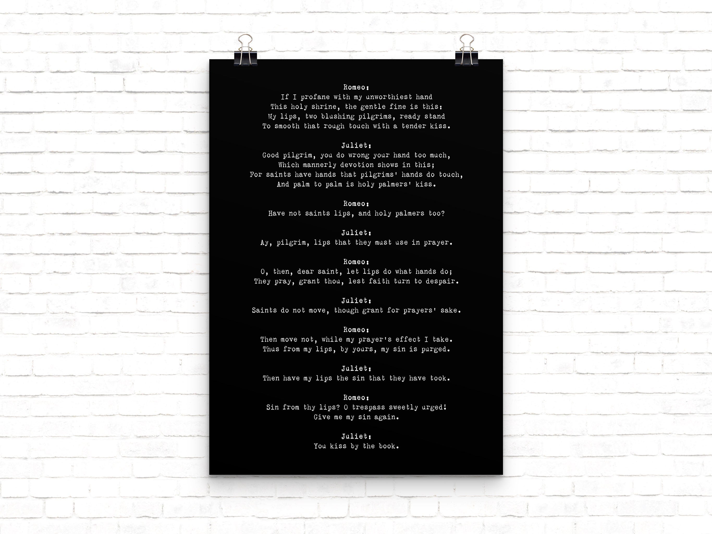Romeo and Juliet Quote Love Print, Shakespeare Print in Black & White