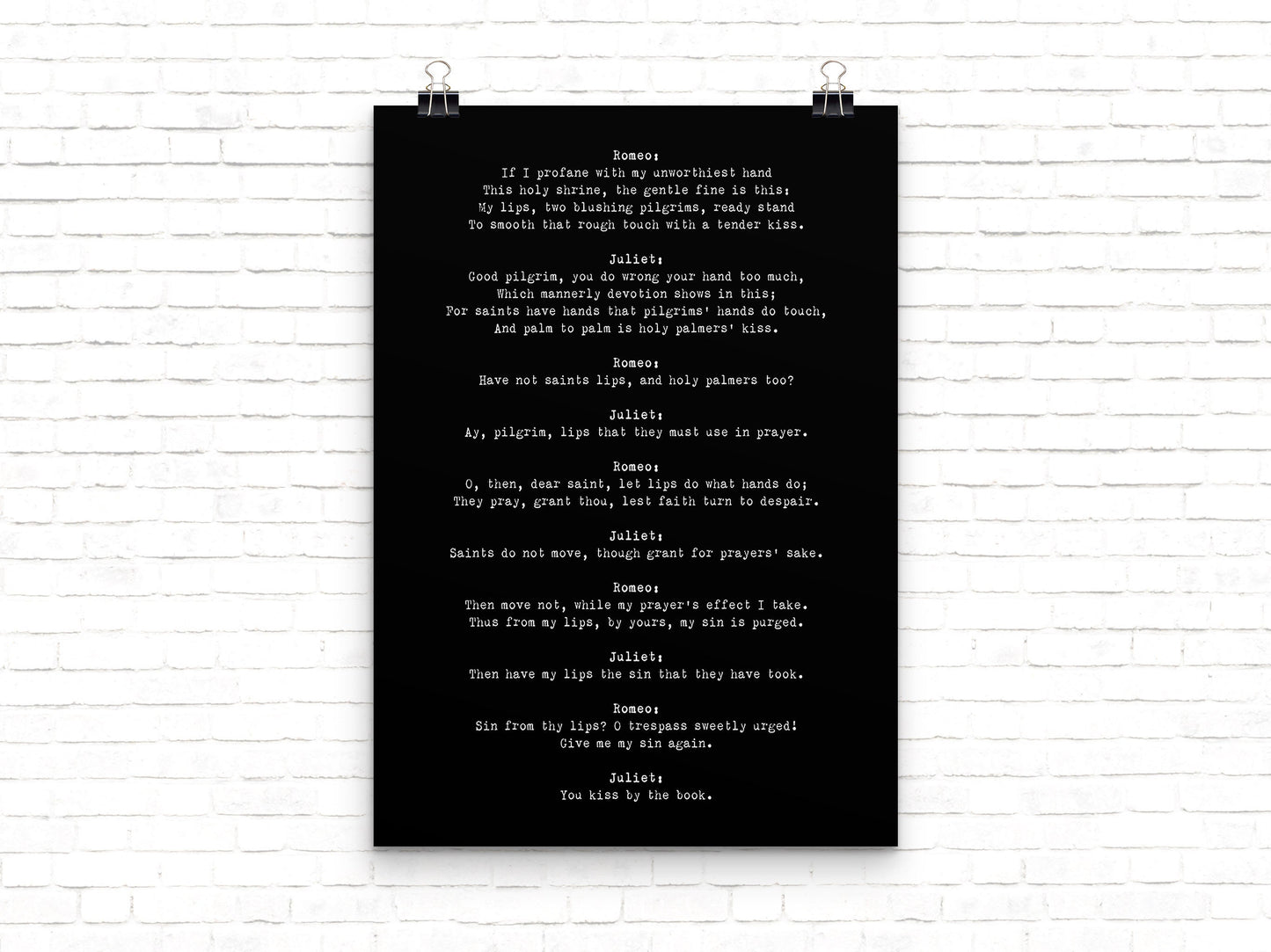 Romeo and Juliet Quote Love Print, Shakespeare Print in Black & White