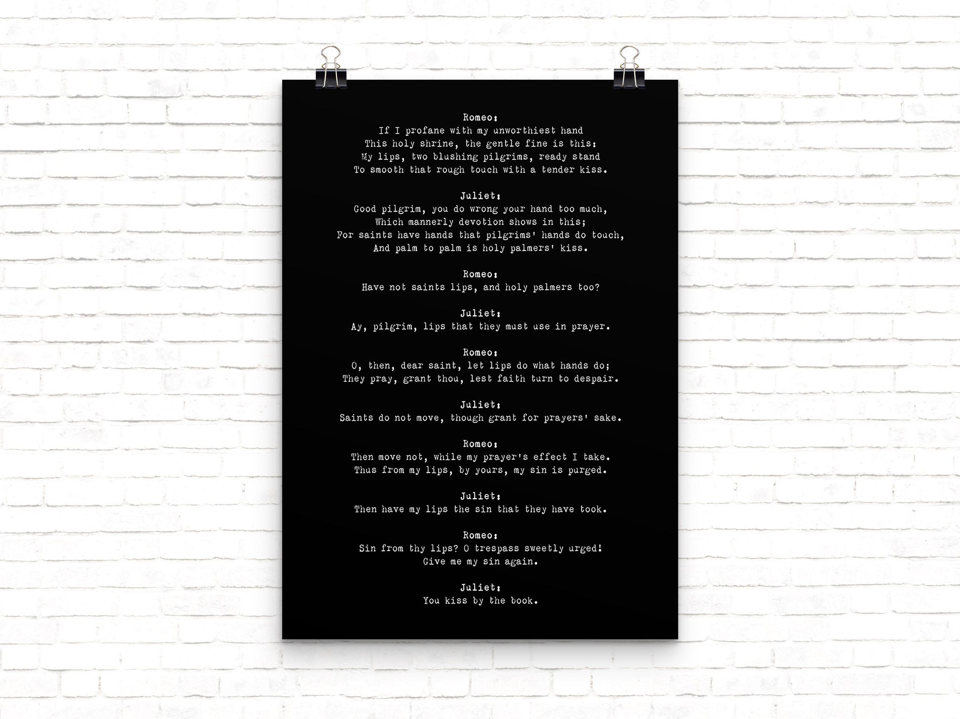 Romeo and Juliet Quote Love Print, Shakespeare Print in Black & White