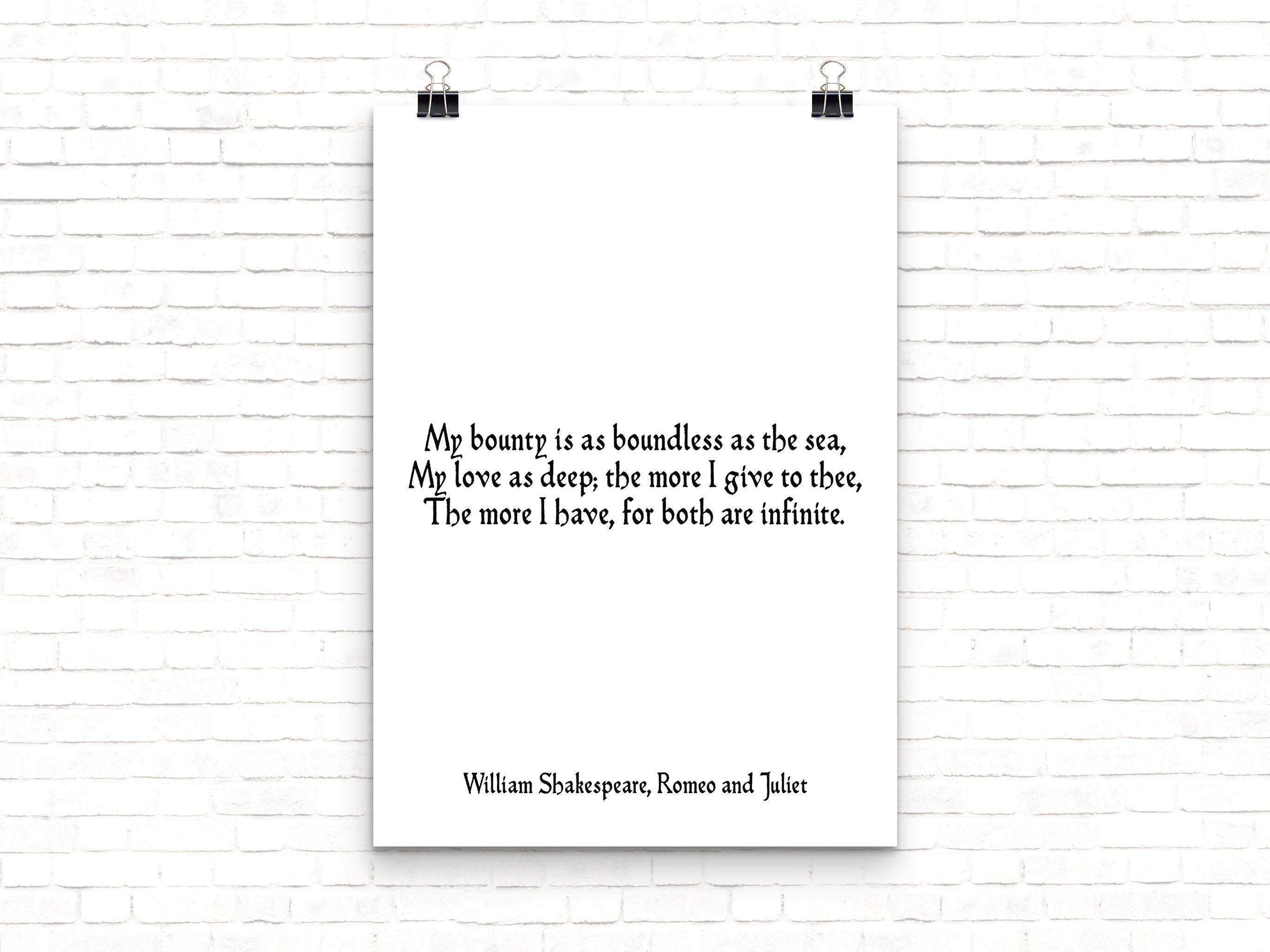 Romeo and Juliet Wall Art Print, Black & White Art