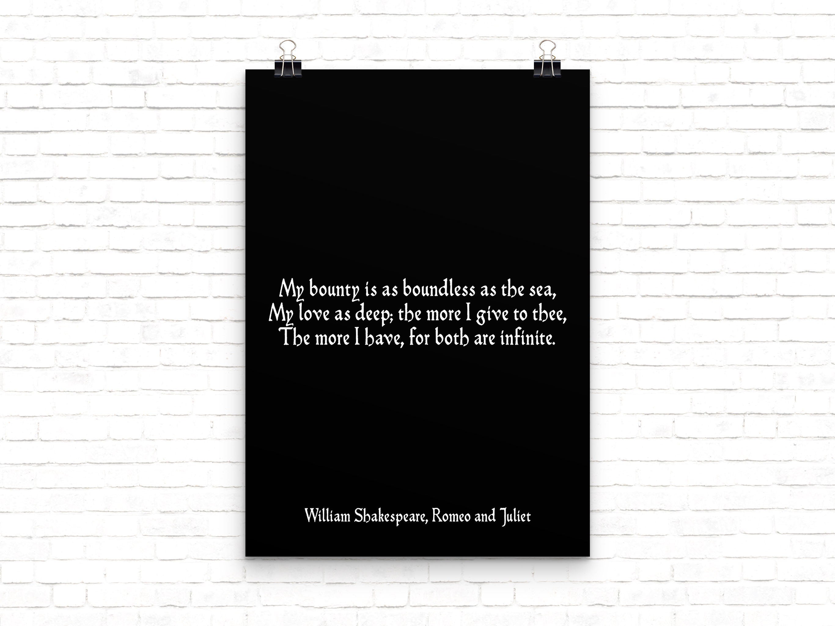 Romeo and Juliet Wall Art Print, Black & White Art
