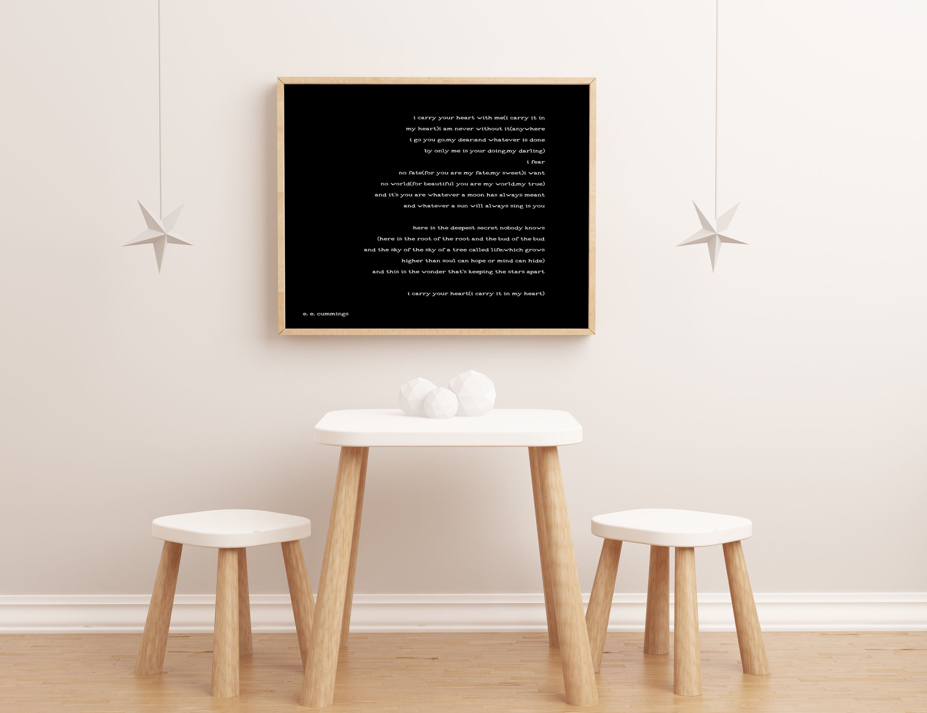 e e cummings I carry your heart Wall Art Print in Black and White, Unframed and Framed Art