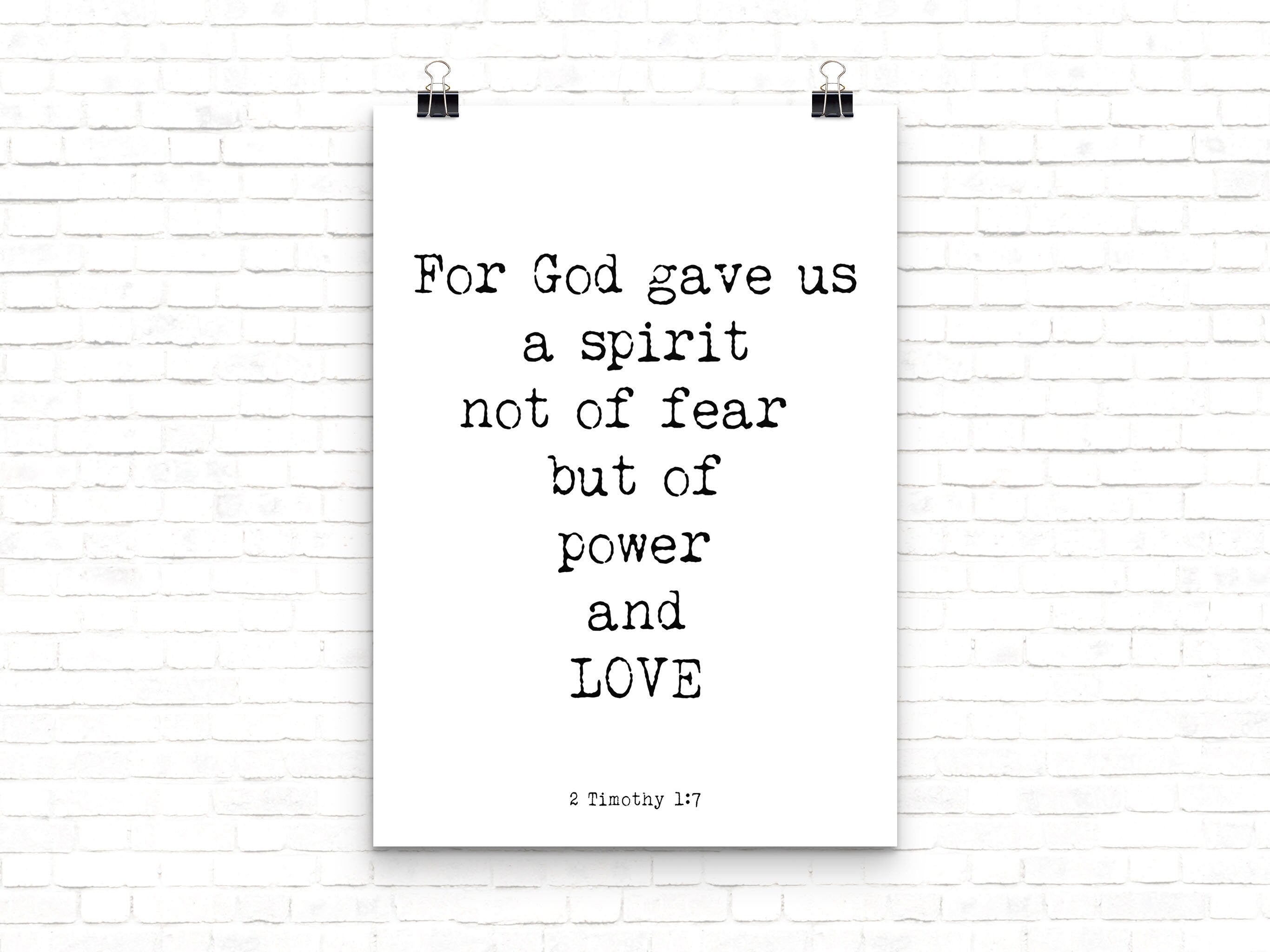 Christian Wall Art Bible Verse 2 Timothy 1:7 Quote Print, Spirit of Power and Love Wall Art in Black & White