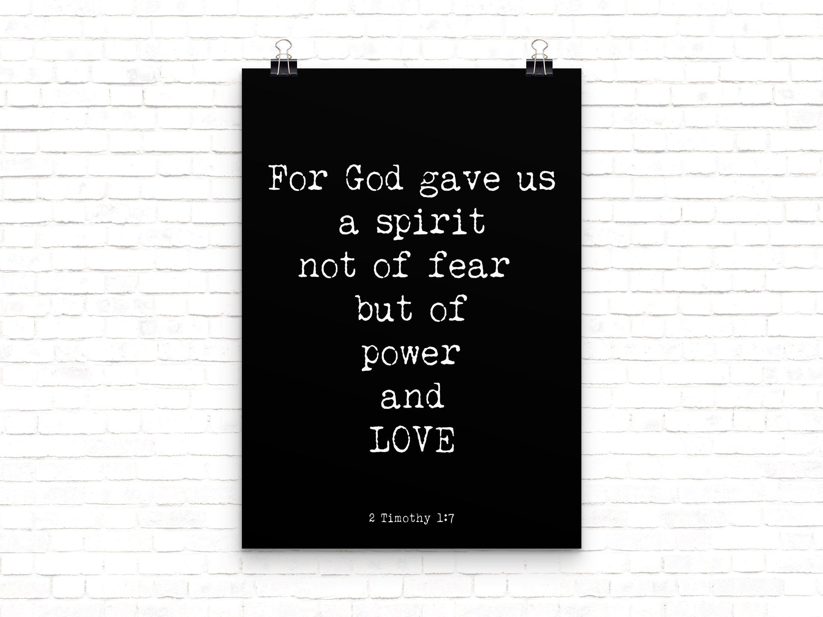 2 Timothy 1:7 Bible Verse Wall Art Christian Scripture Print