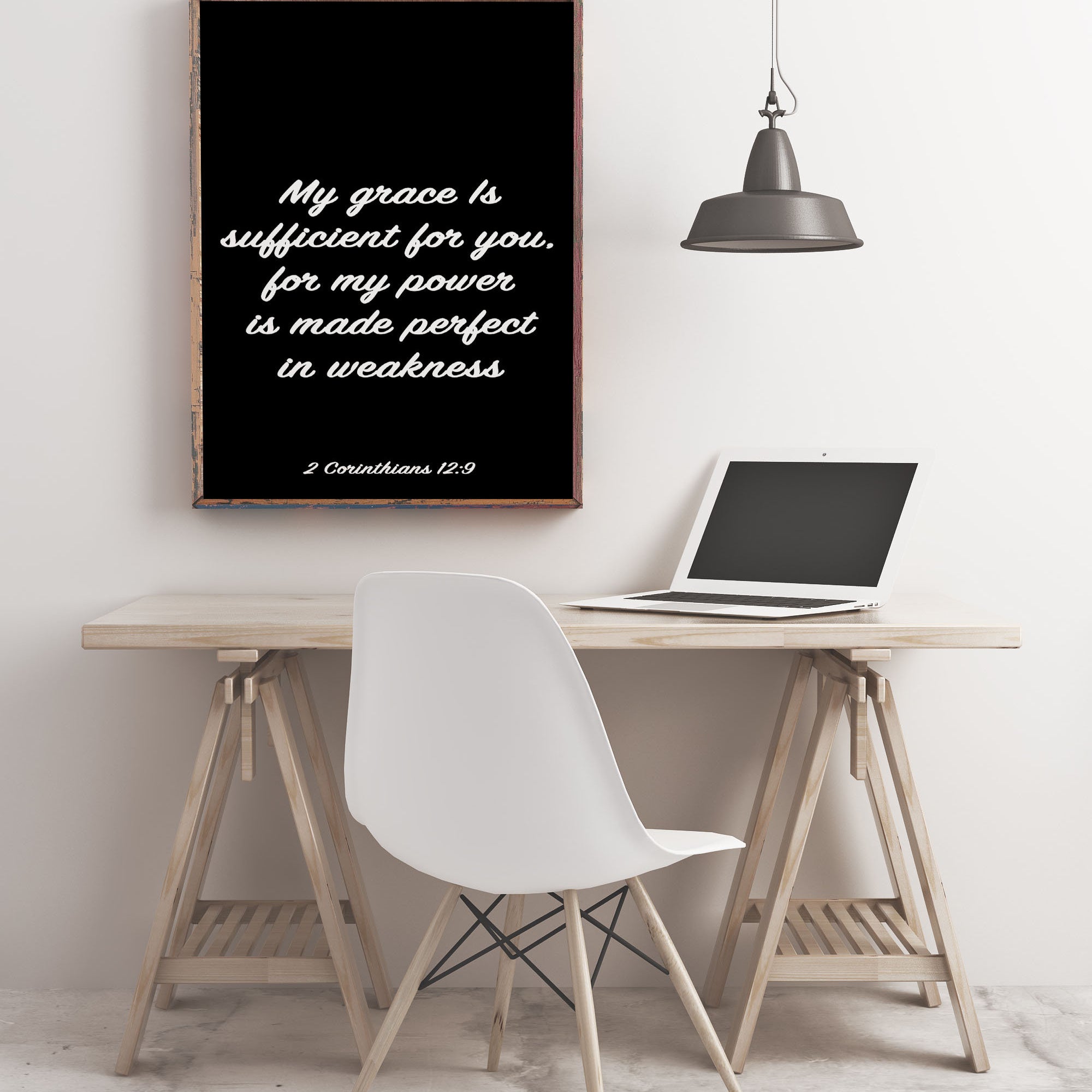 Bible Verse Print "My Grace Is Sufficient" from 2 Corinthians 12:9. Christian Wall Art | Inspirational Scripture Decor in Black or White