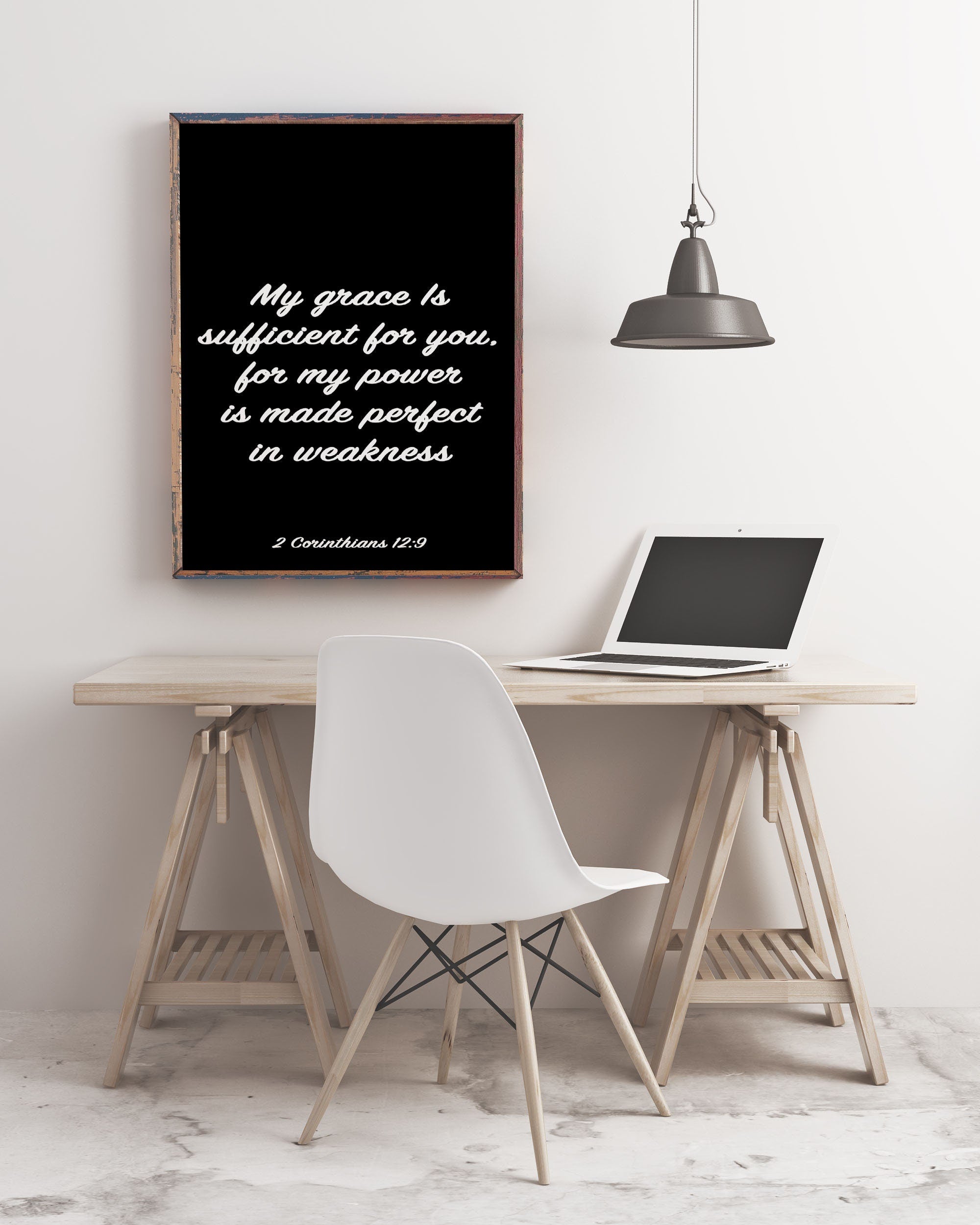 Bible Verse Print "My Grace Is Sufficient" from 2 Corinthians 12:9. Christian Wall Art | Inspirational Scripture Decor in Black or White